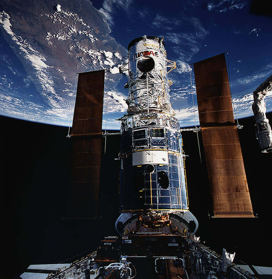 Hubble Space Telescope, Earth, blue and white clouds, SD Phone Wallpaper