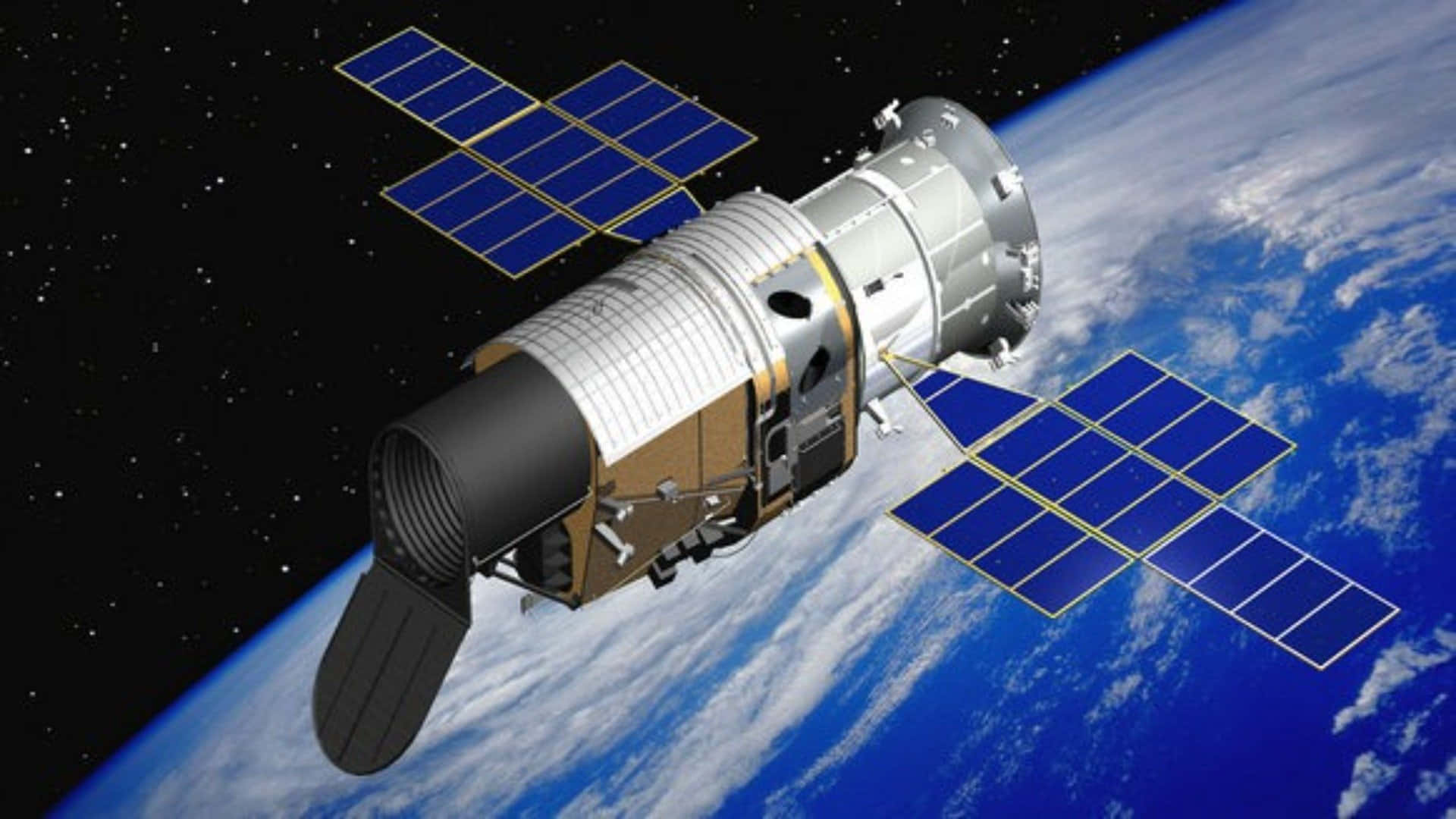 Hubble Space Telescope, 3d-render, blue solar panels, Full HD Desktop Wallpaper