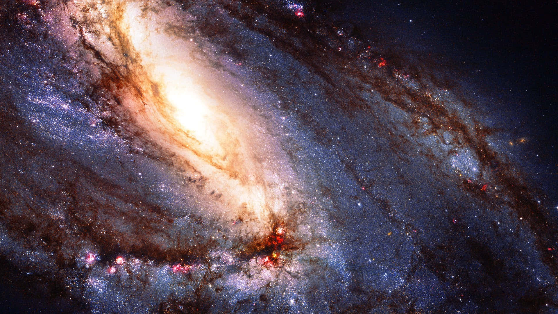 Hubble Space Telescope, spiral galaxy, glowing orange core, Full HD Desktop Wallpaper
