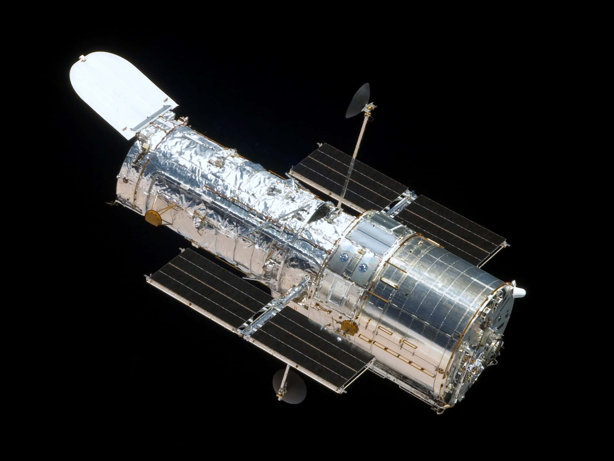 Hubble Space Telescope, deep black space, solar panels, Full HD Desktop Wallpaper