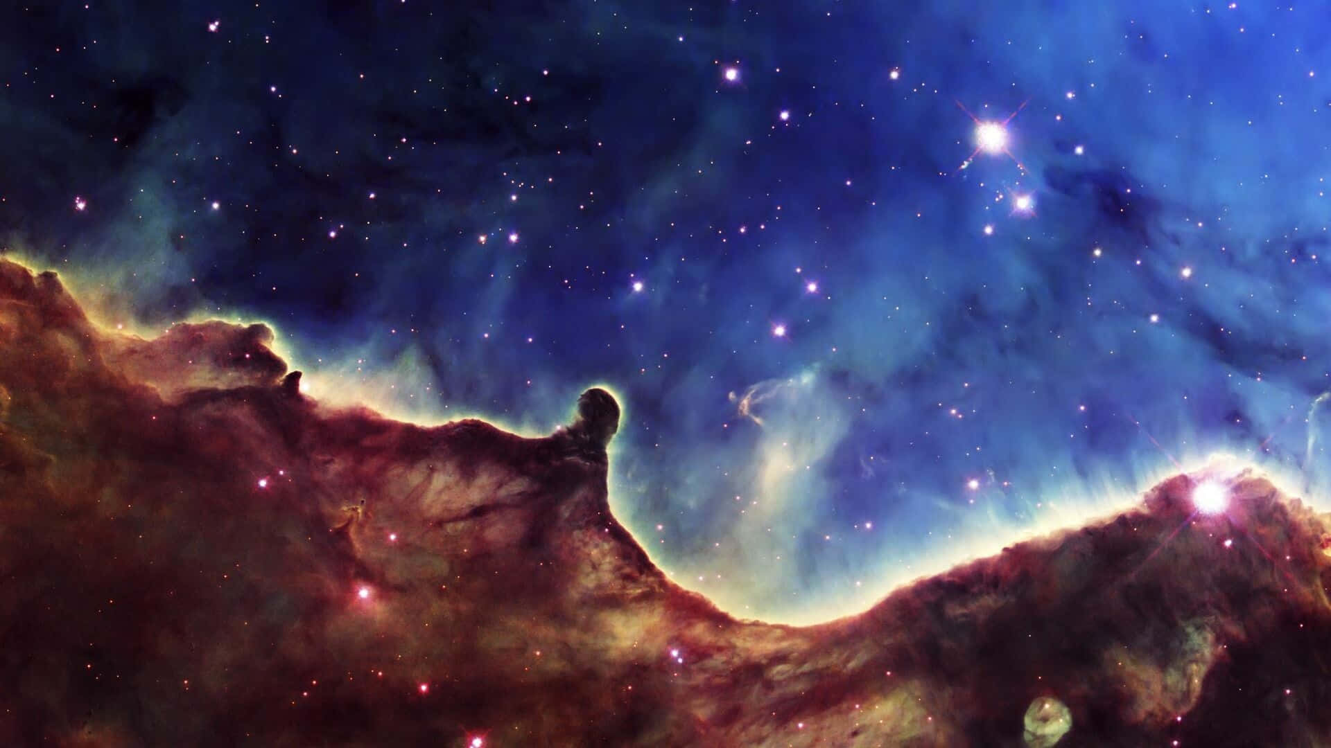 Hubble Telescope, cosmic nebula, glowing orange and blue gas clouds, Full HD Desktop Wallpaper