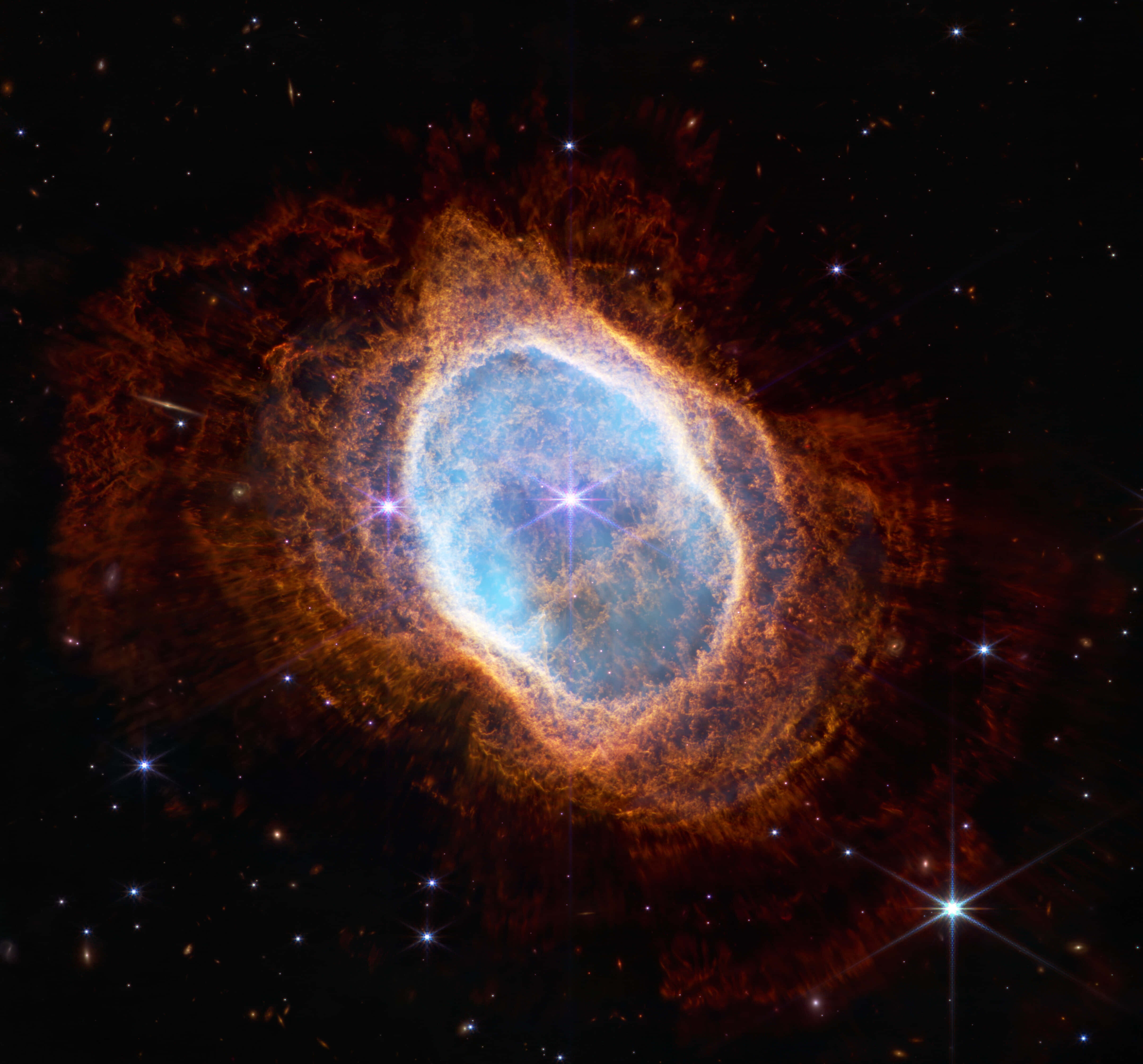 Hubble Space Telescope, cosmic nebula, glowing blue center, 4K Desktop Wallpaper
