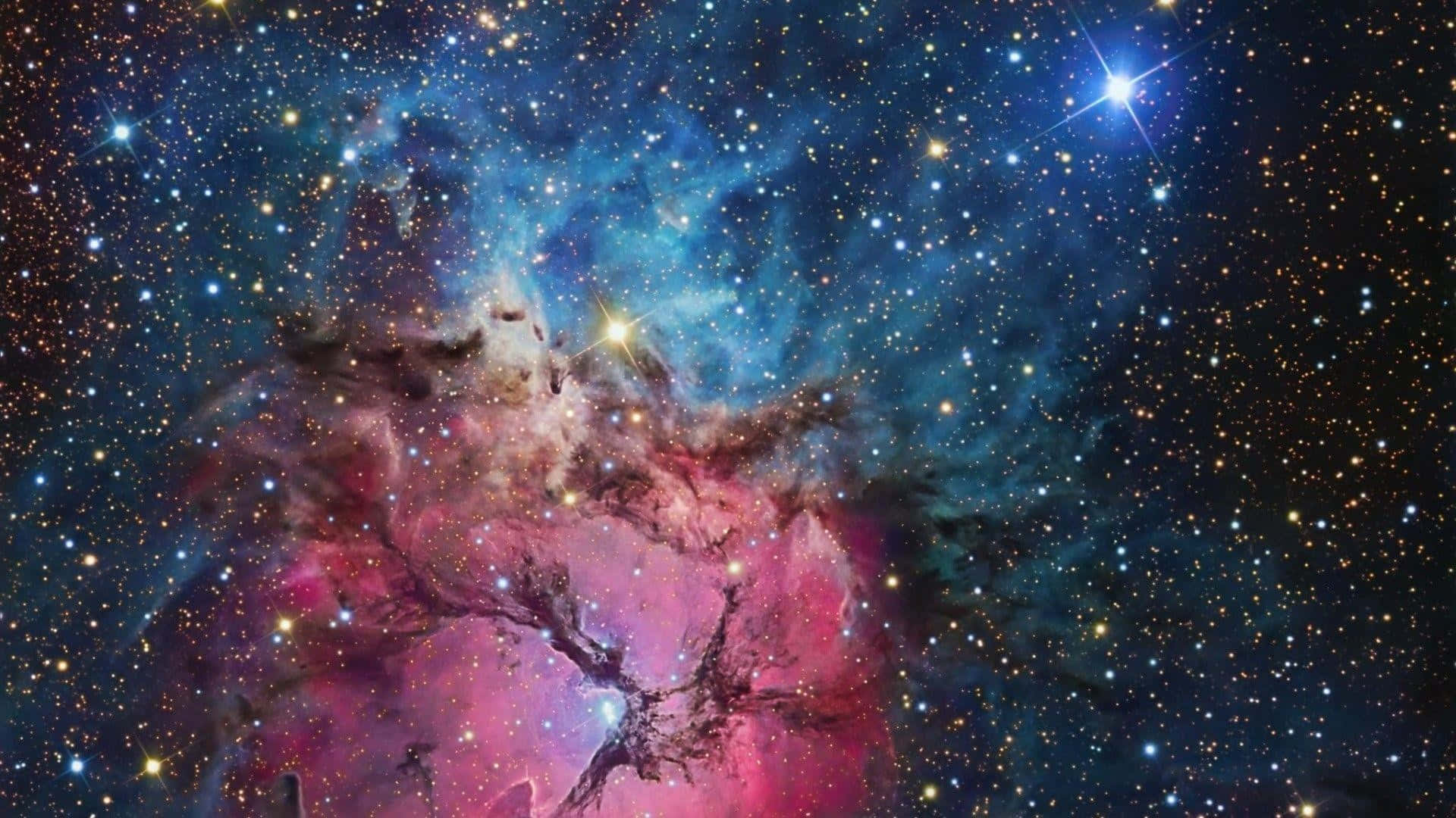 Hubble Space Telescope, cosmic nebula, pink and blue clouds, Full HD Desktop Wallpaper