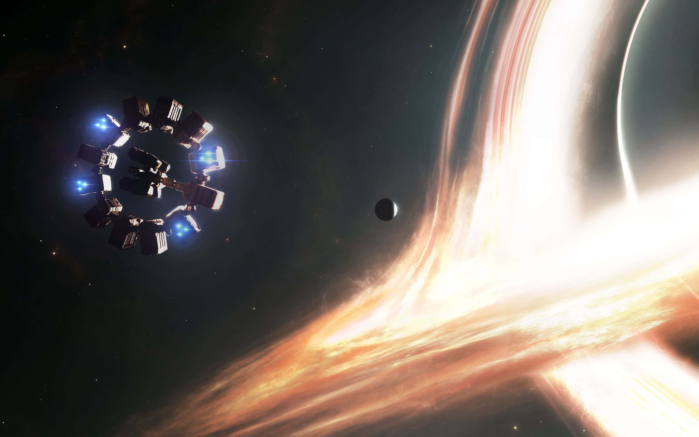 Hubble Space Telescope, interstellar black hole, glowing accretion disk, 2K Desktop Wallpaper