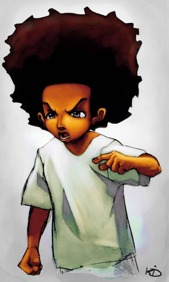 Huey Freeman, afro, white t-shirt, SD Phone Wallpaper