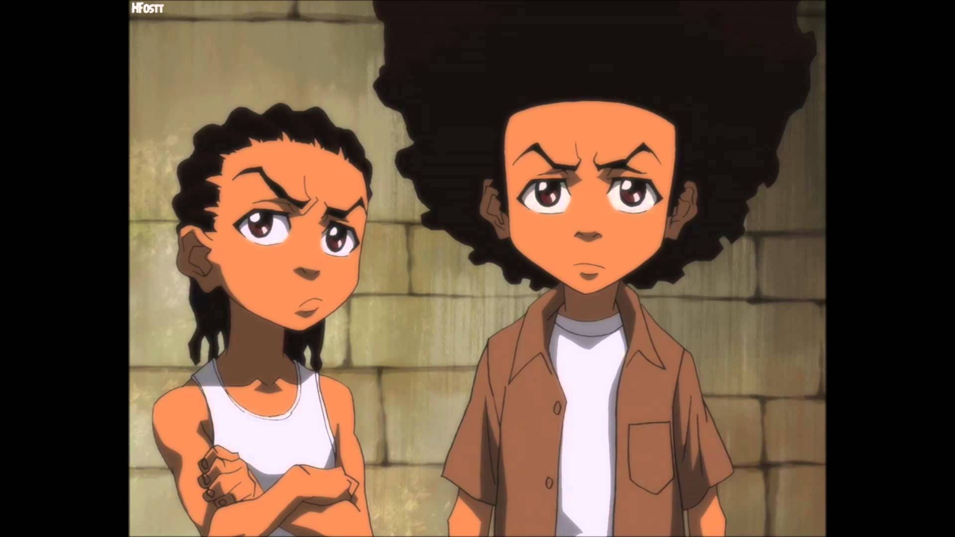 Huey Freeman, afros, stone wall, Full HD Desktop Wallpaper