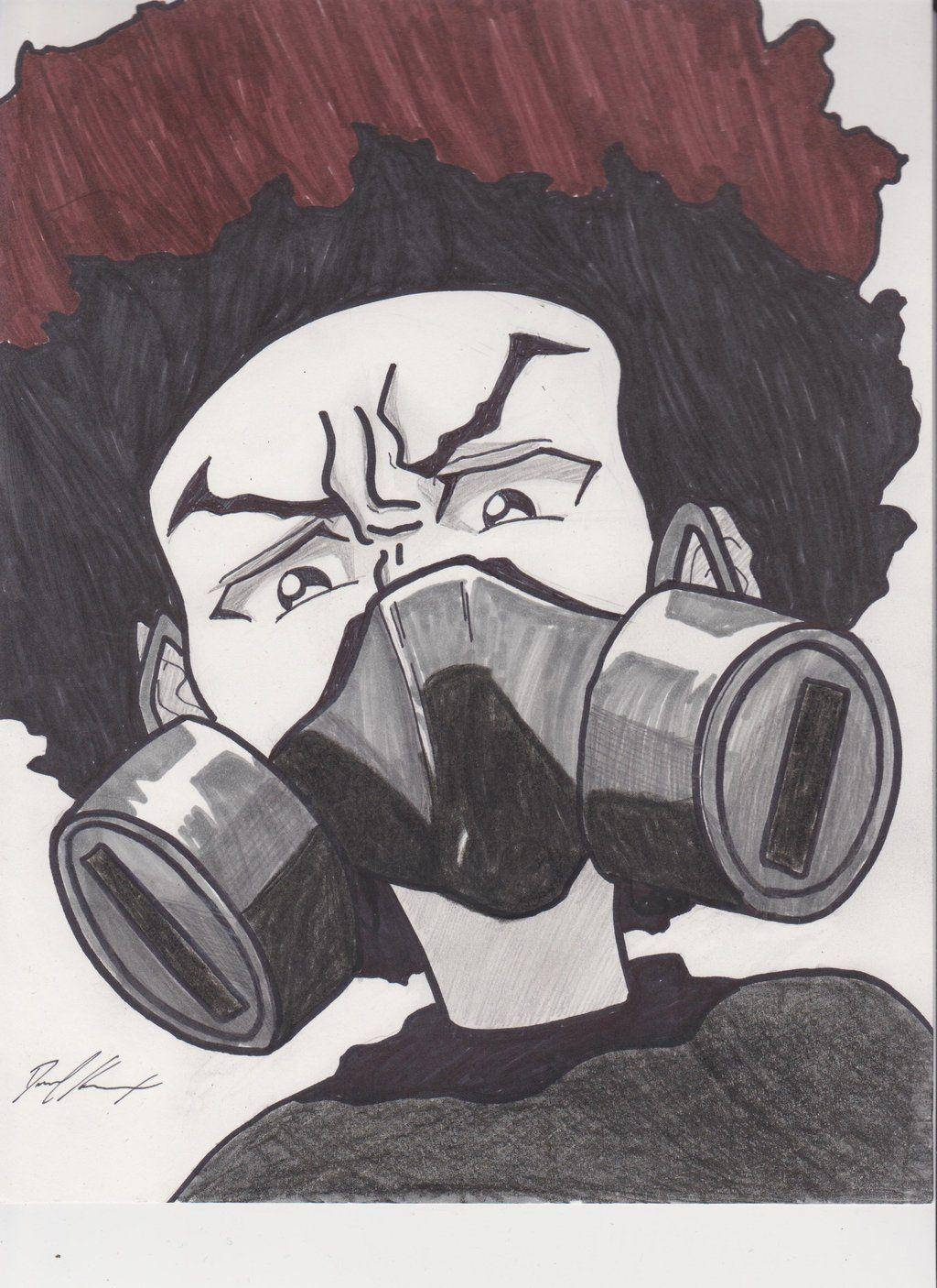 Huey Freeman, gas mask, red and black background, HD Phone Wallpaper