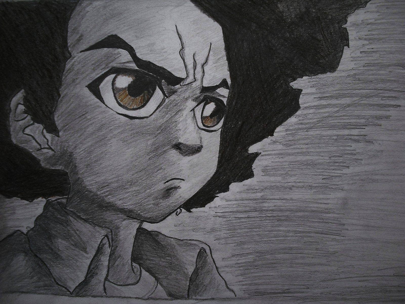 Huey Freeman, anime-style child, intense brown eyes, HD Desktop Wallpaper