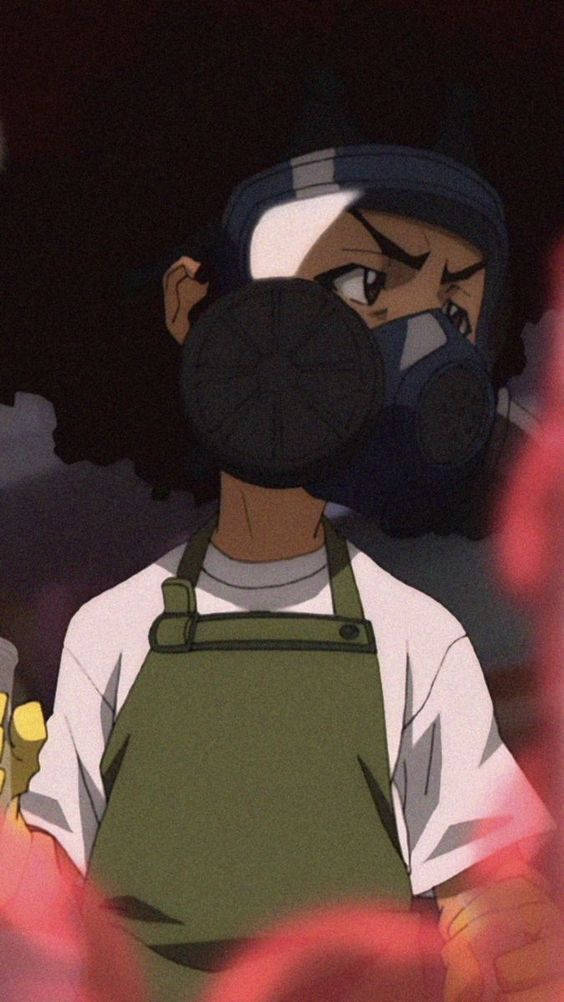 Huey Freeman, gas mask, green apron, SD Phone Wallpaper