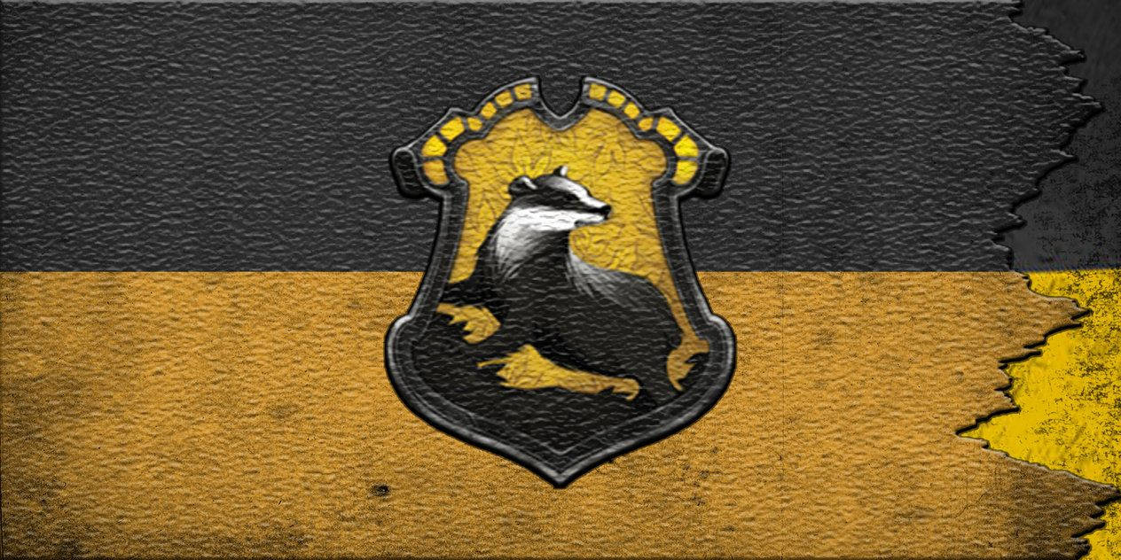 Hufflepuff, badger emblem, black and gold shield, SD Desktop Wallpaper