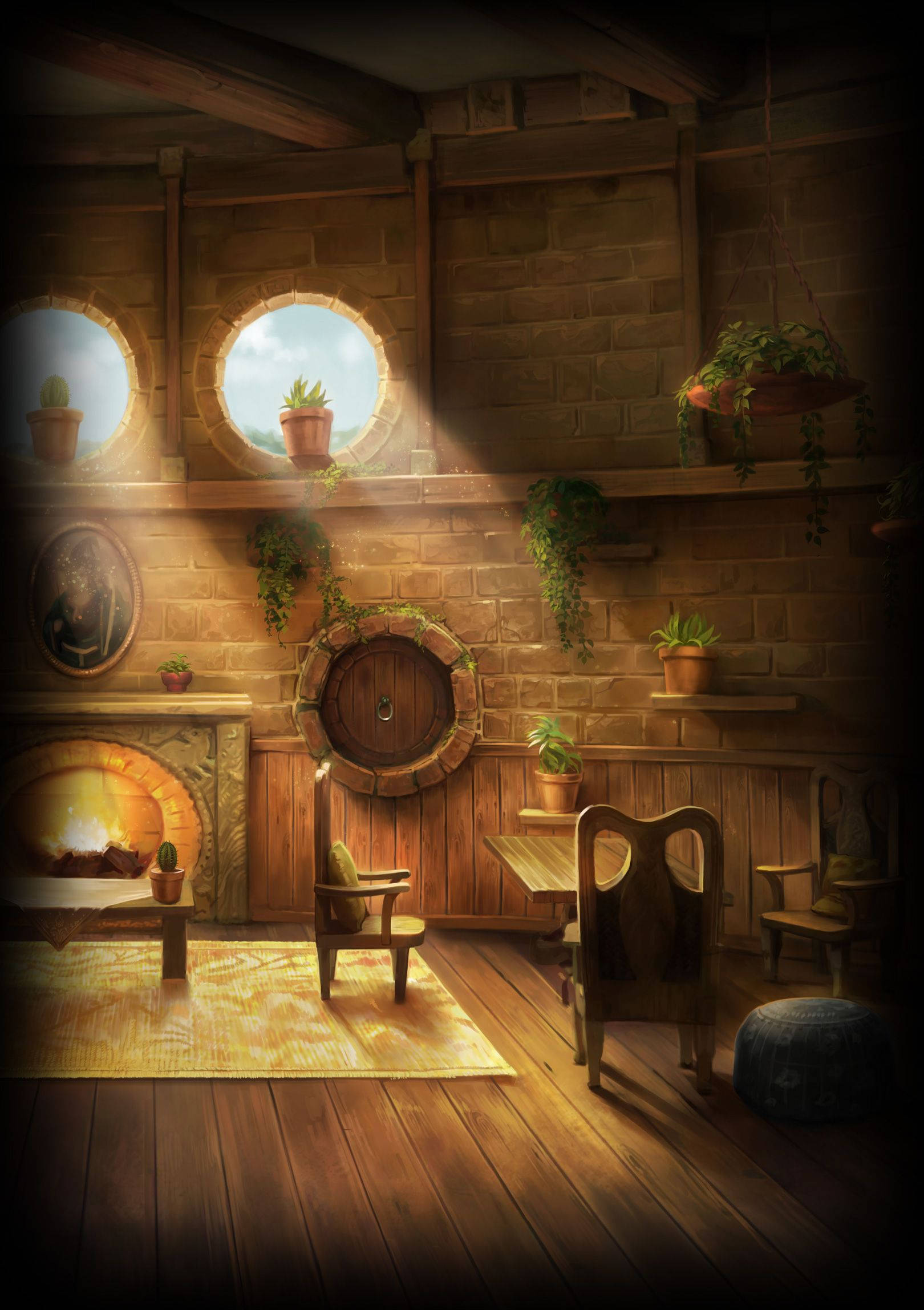 Hufflepuff, common room, round windows, Full HD Phone Wallpaper