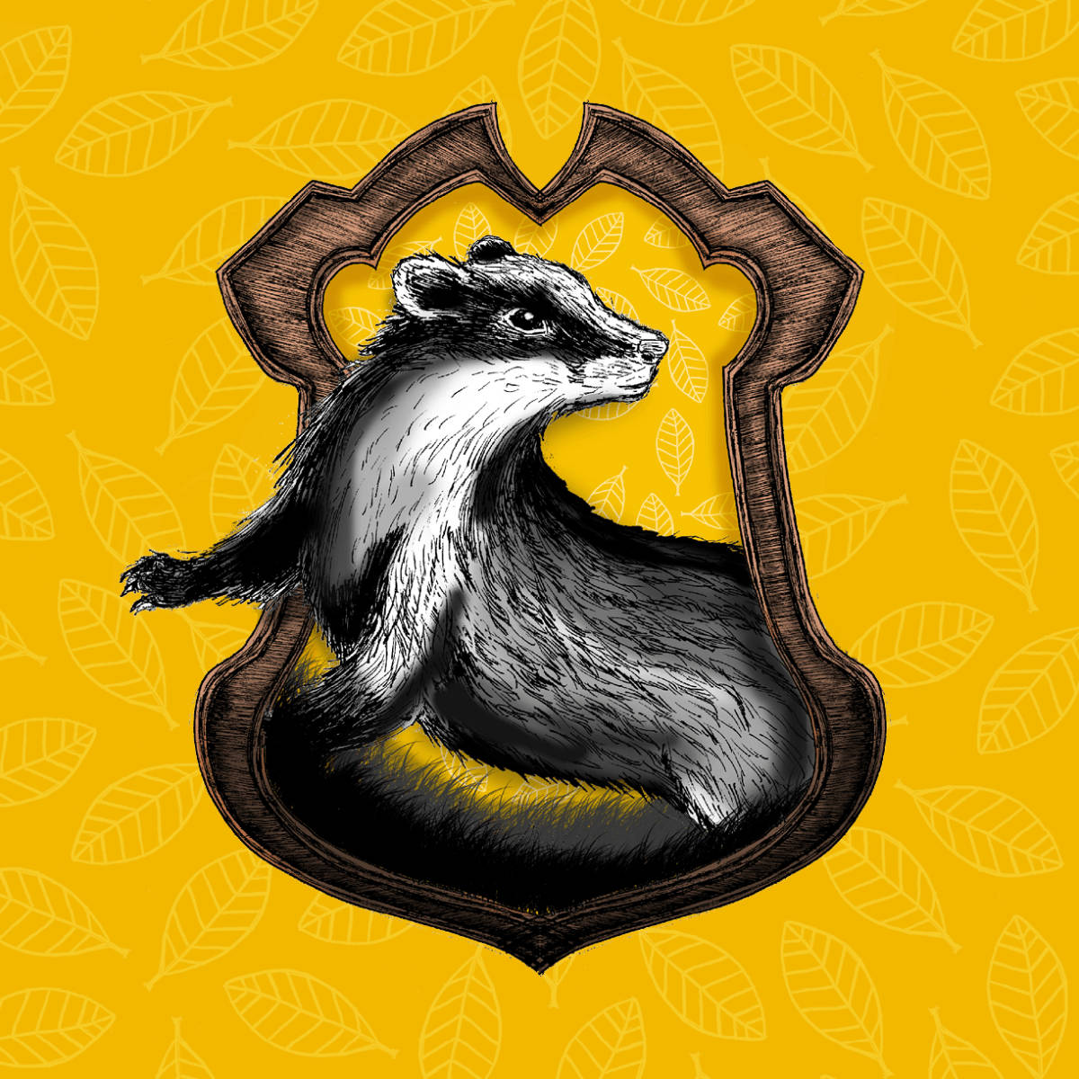 Hufflepuff, badger, wooden shield, SD Desktop Wallpaper