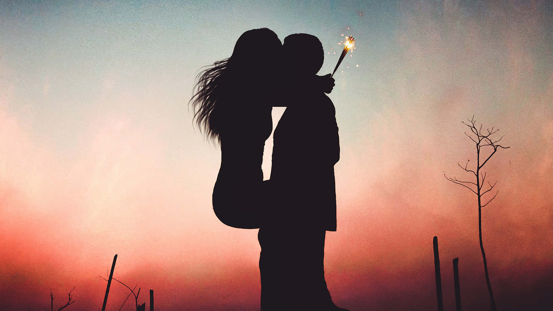 silhouette, sunset, hug, Full HD Desktop Wallpaper