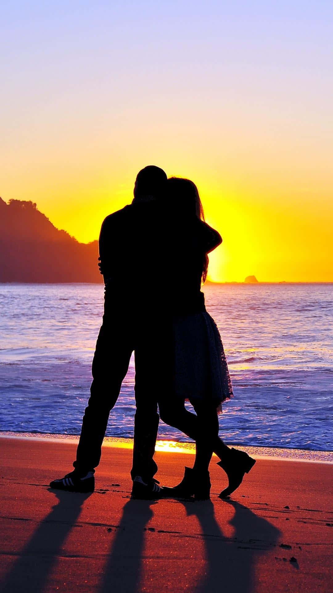 couple, sunset, beach, Full HD Phone Wallpaper