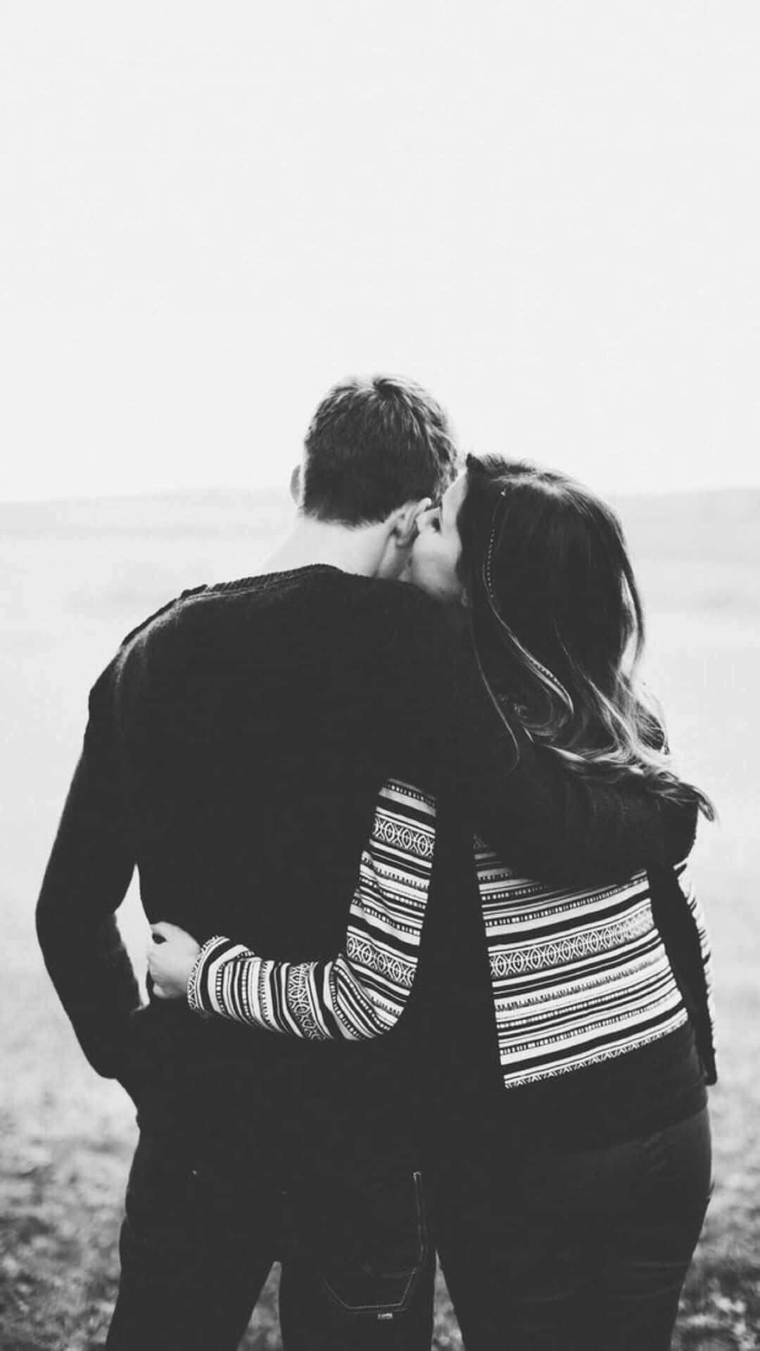 couple, hug, black and white, Full HD Phone Wallpaper
