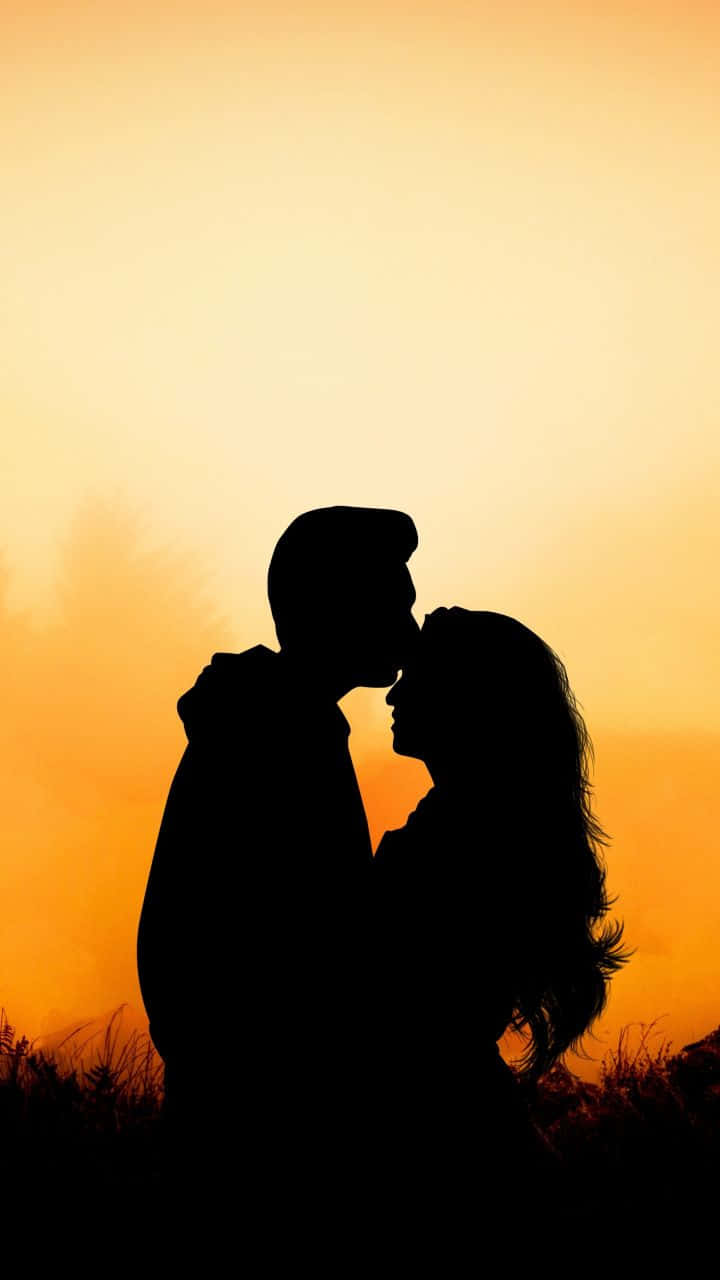 silhouette couple, sunset, golden sunset sky, HD Phone Wallpaper