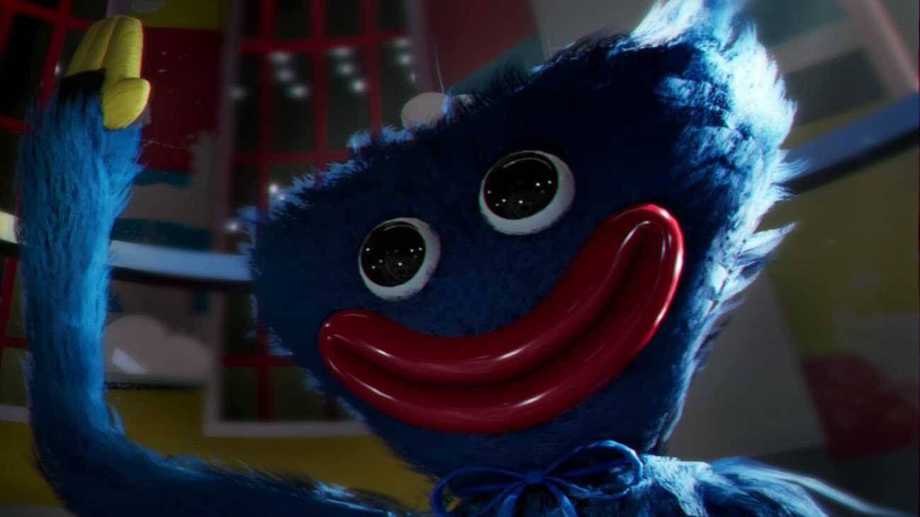 Huggy Wuggy, blue furry, wide red smile, HD Desktop Wallpaper