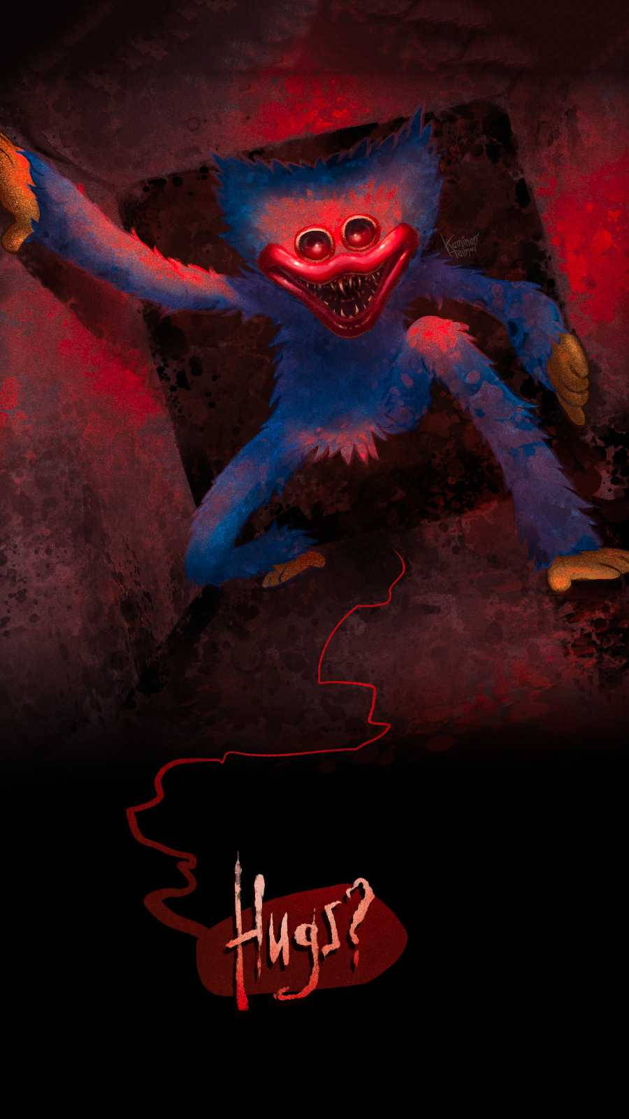 Huggy Wuggy, blue furry monster, wide red grin, HD Phone Wallpaper
