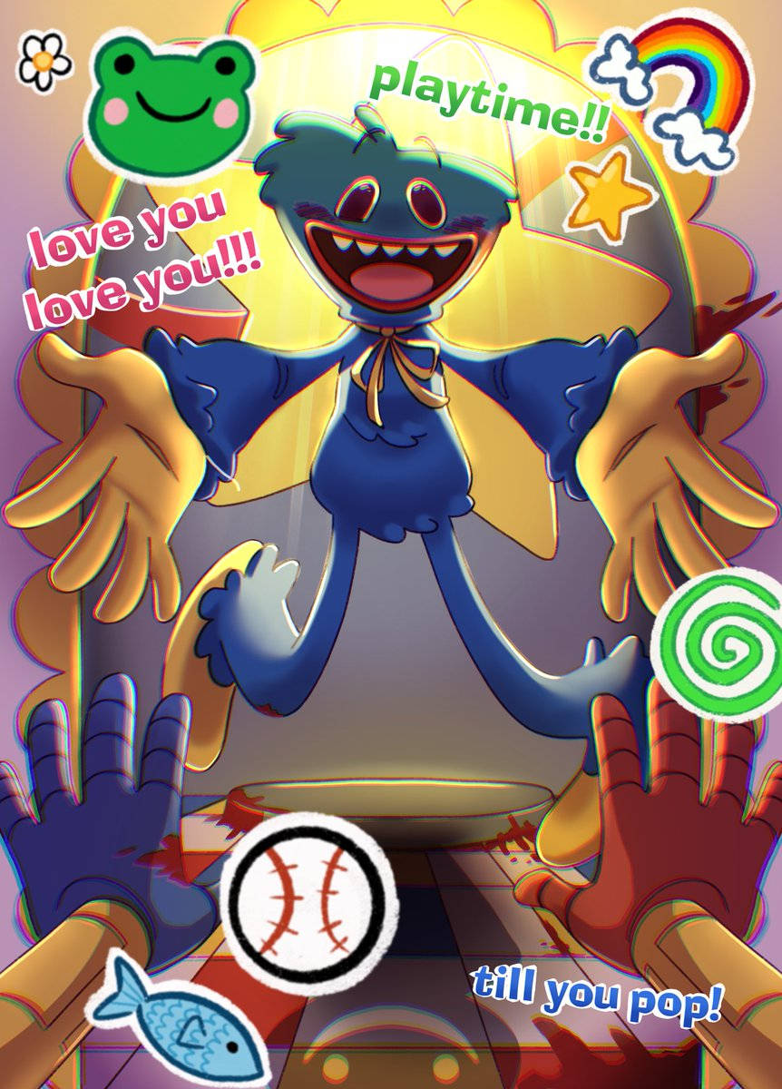 Huggy Wuggy, blue cartoon character, wide eyes, SD Phone Wallpaper
