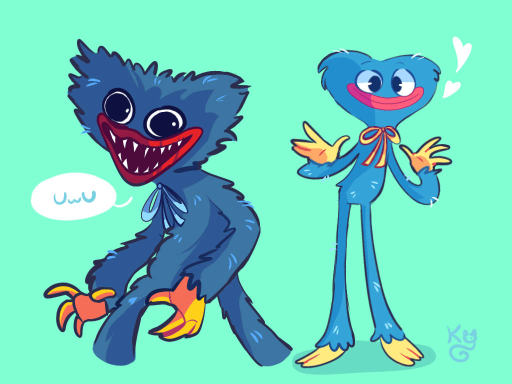 Huggy Wuggy, two personalities, cartoon blue creatures, SD Desktop Wallpaper