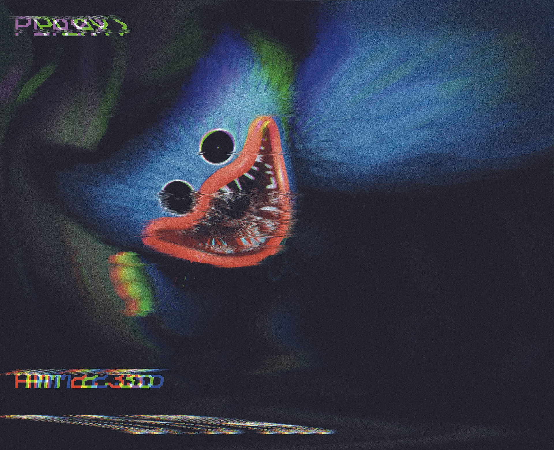 Huggy Wuggy, glitchy blue creature, wide toothy grin, Full HD Desktop Wallpaper