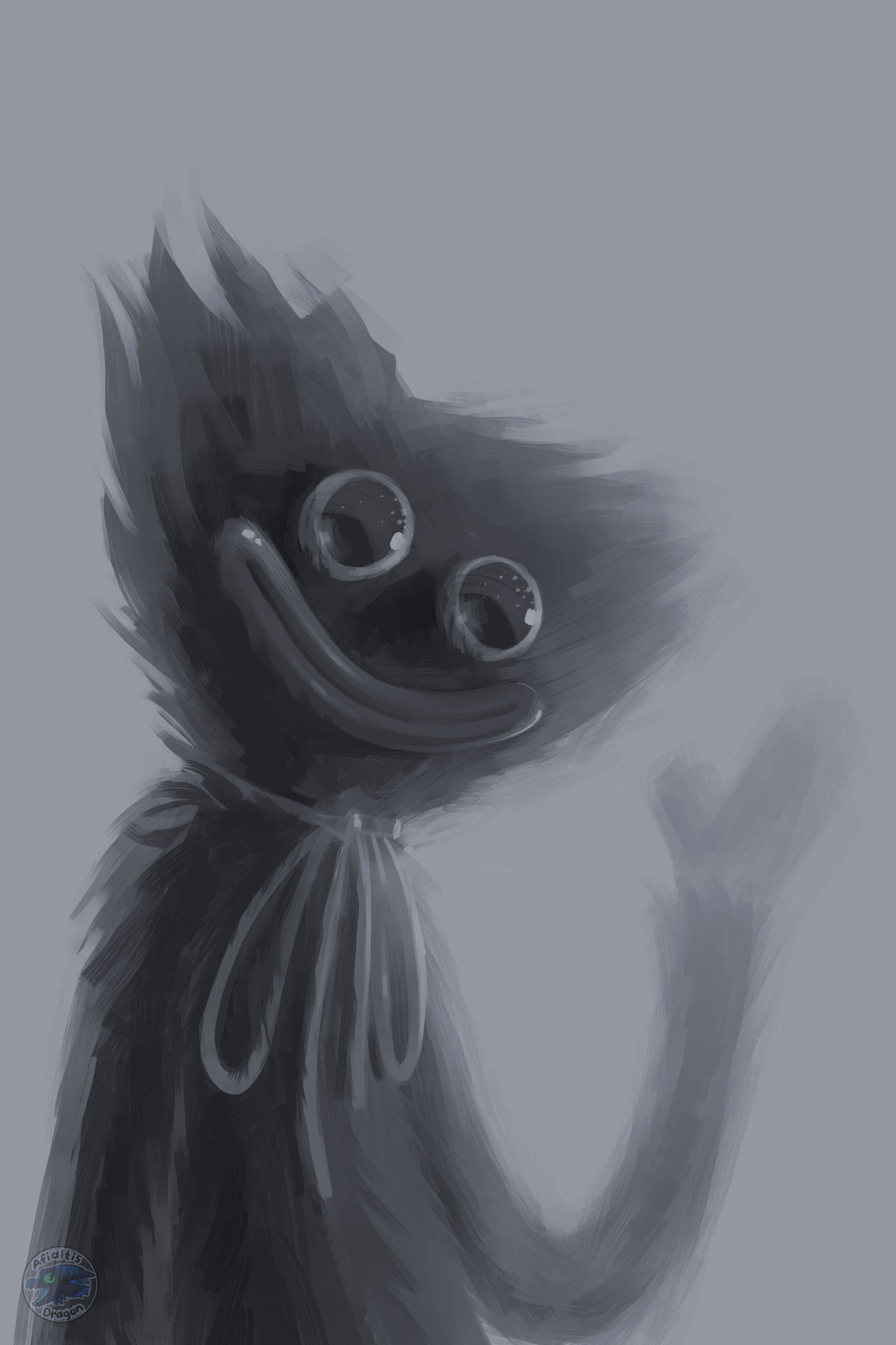 Huggy Wuggy, grayscale, monochrome sketch, 2K Phone Wallpaper