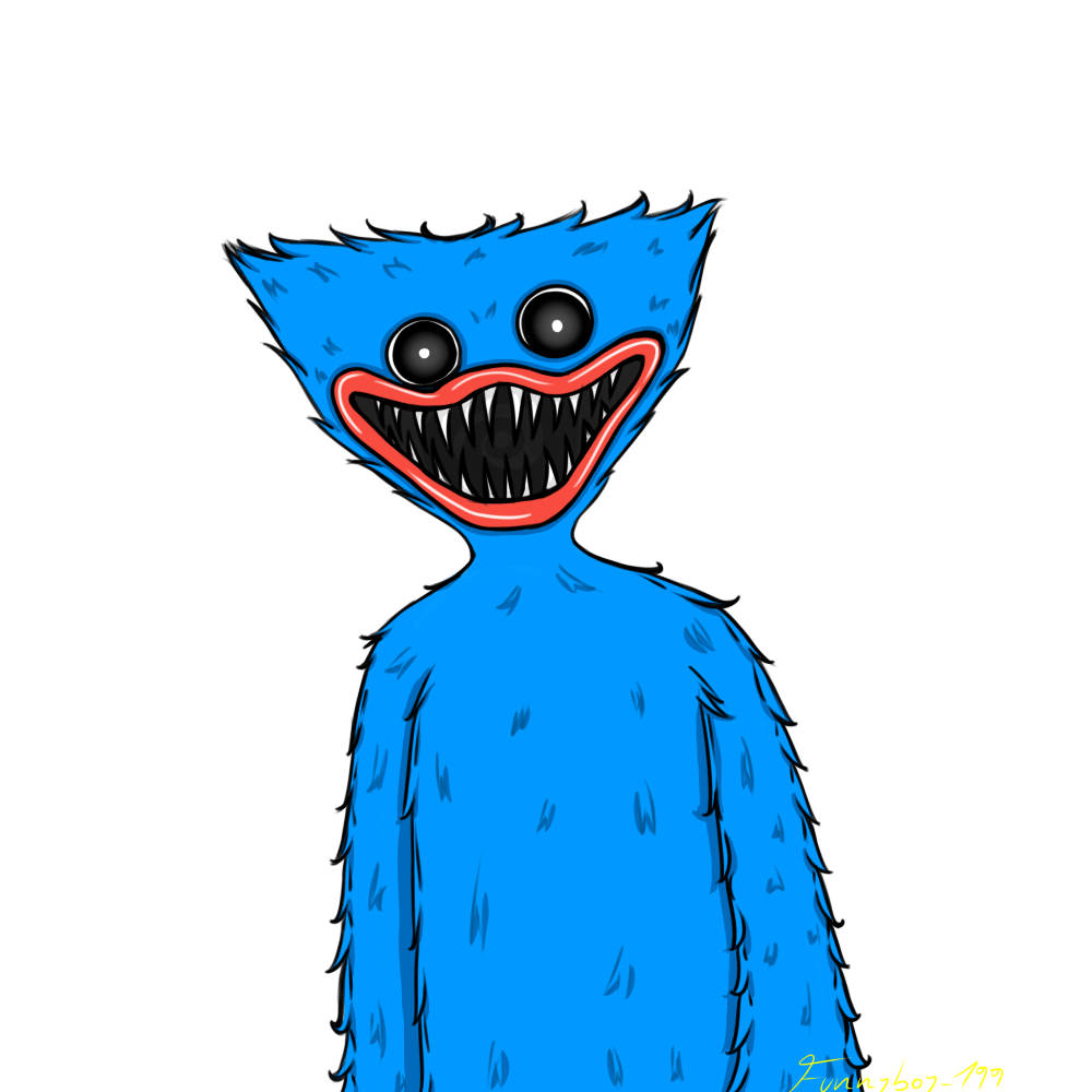Huggy Wuggy, blue furry creature, wide red mouth, SD Desktop Wallpaper