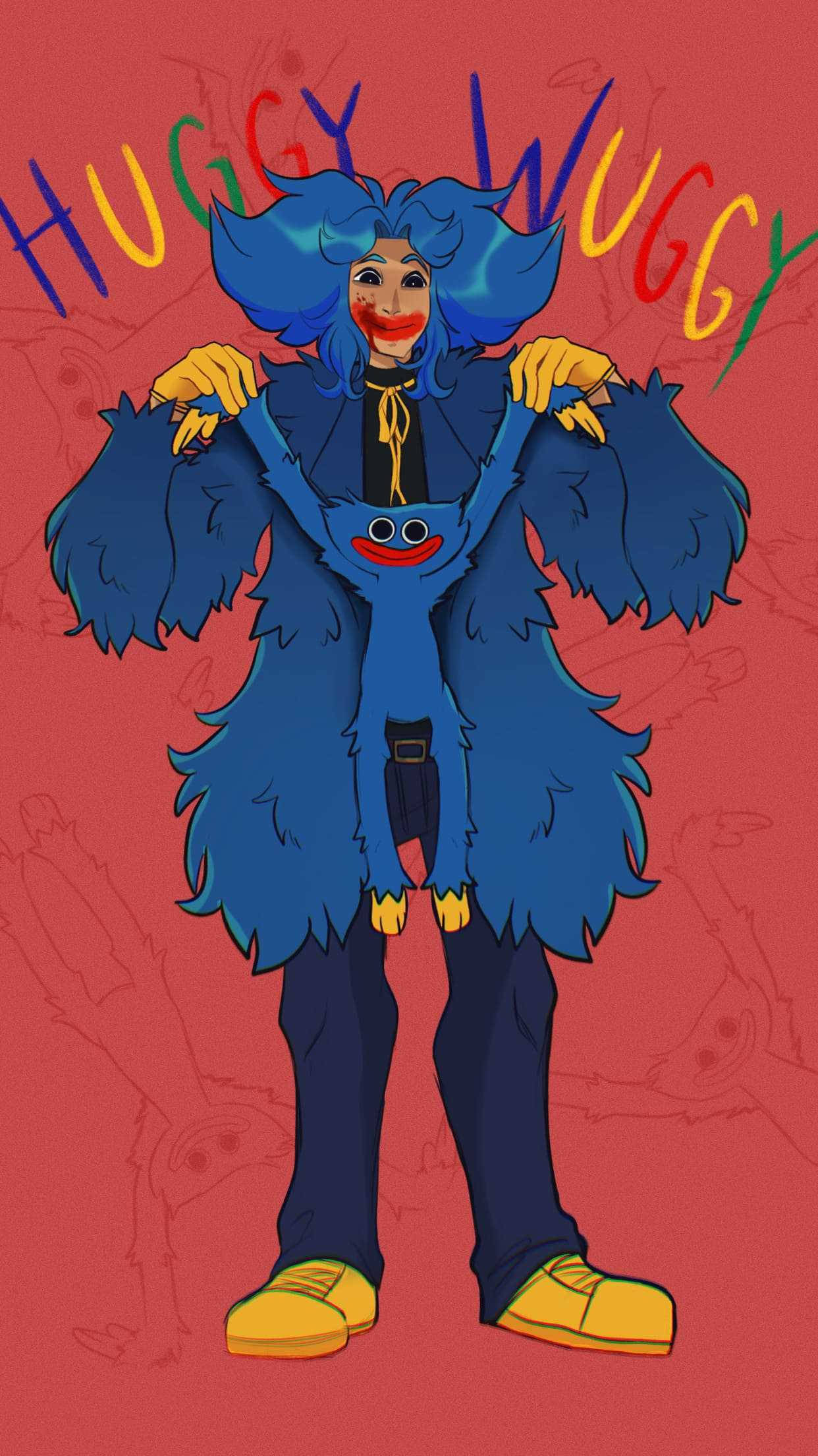 Huggy Wuggy, blue hair, fur coat, Full HD Phone Wallpaper
