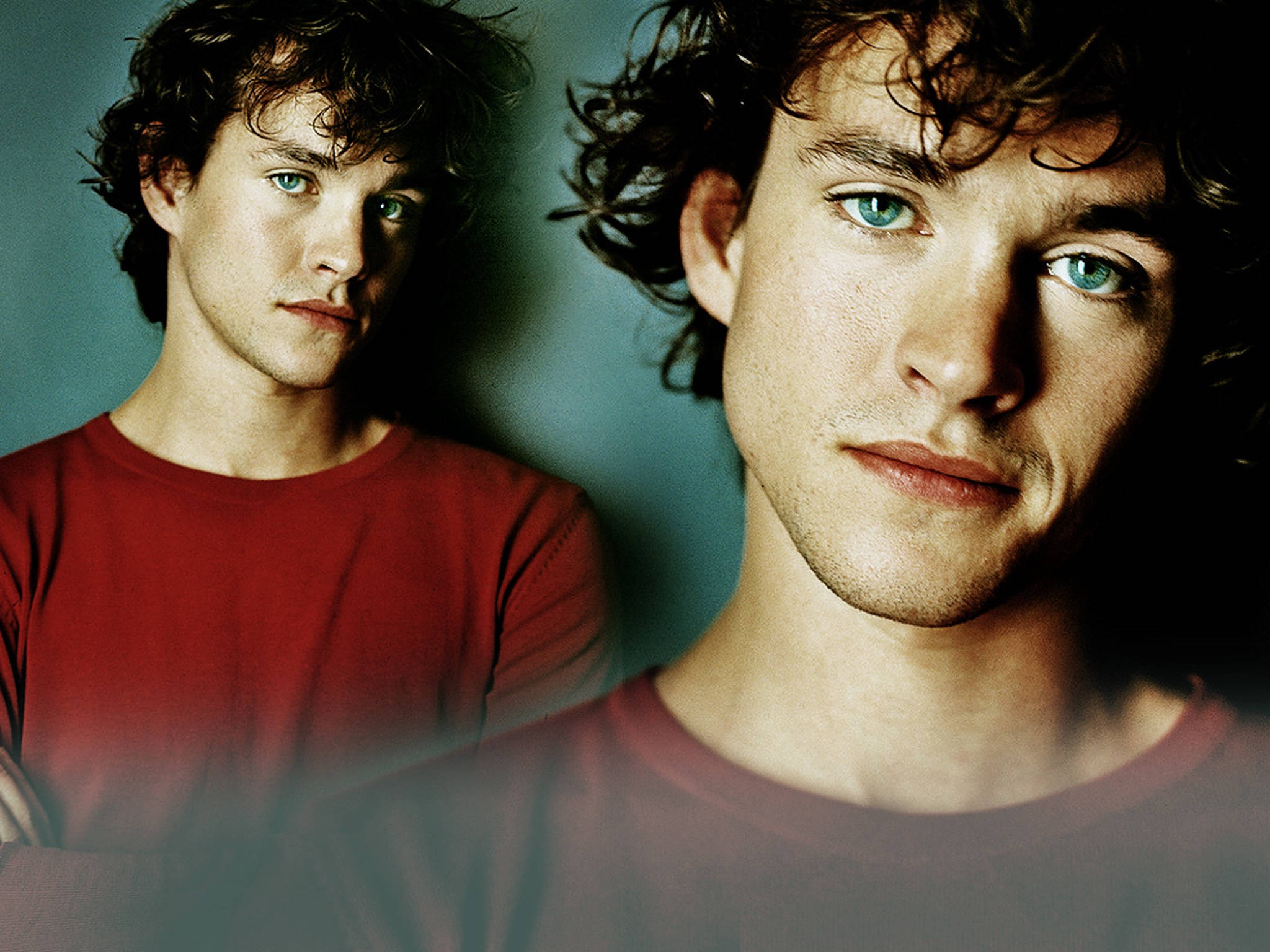 Hugh Dancy, red shirt, curly hair, Full HD Desktop Wallpaper