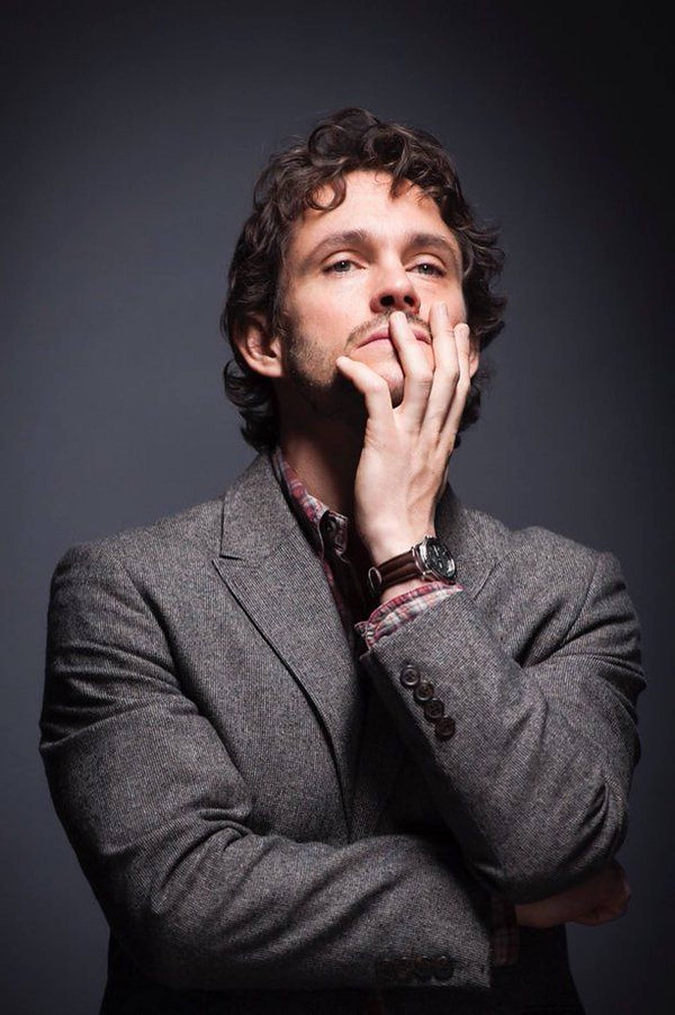 Hugh Dancy, curly hair, beard, Full HD Phone Wallpaper