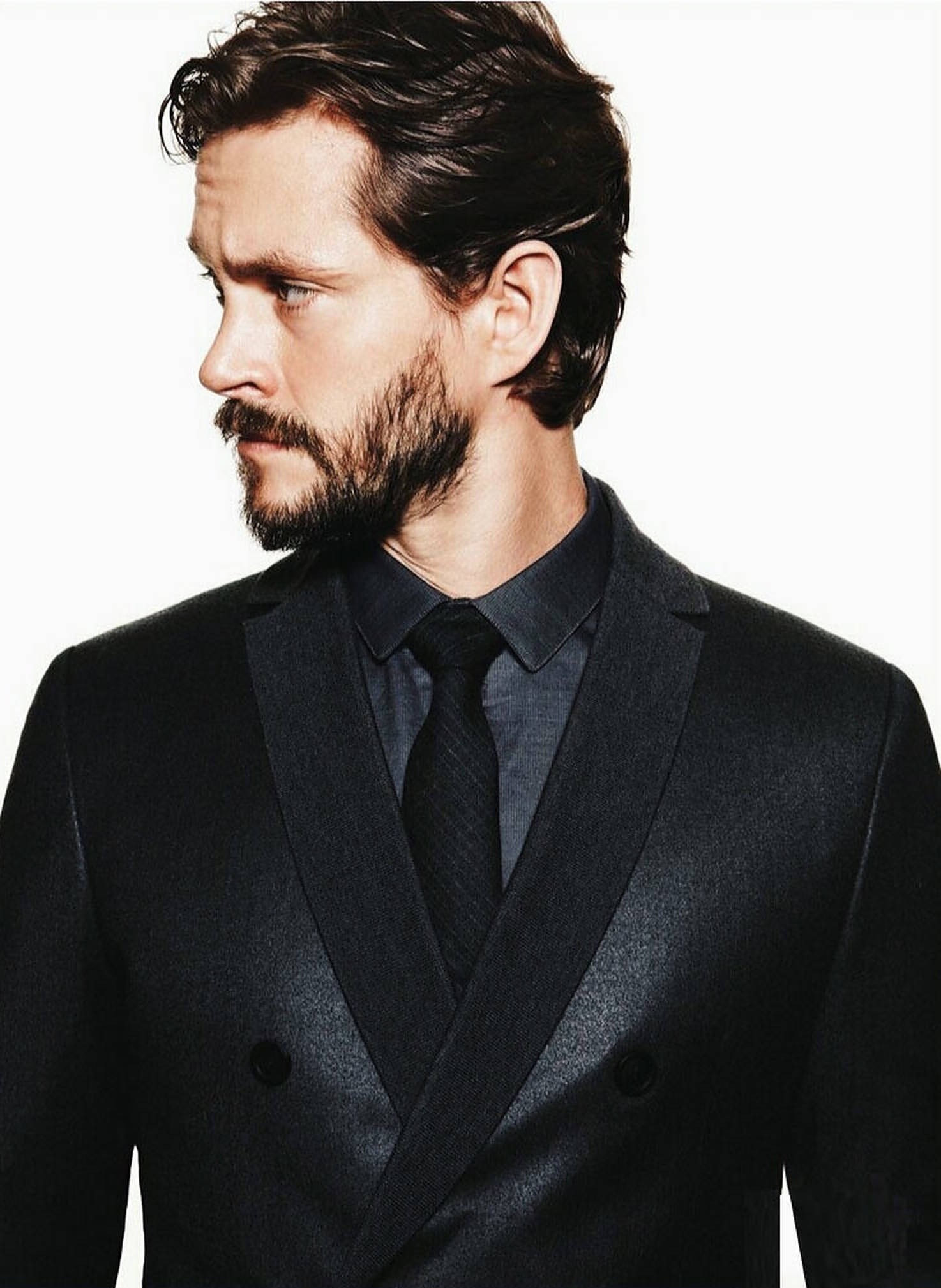 Hugh Dancy, black suit, beard, Full HD Phone Wallpaper