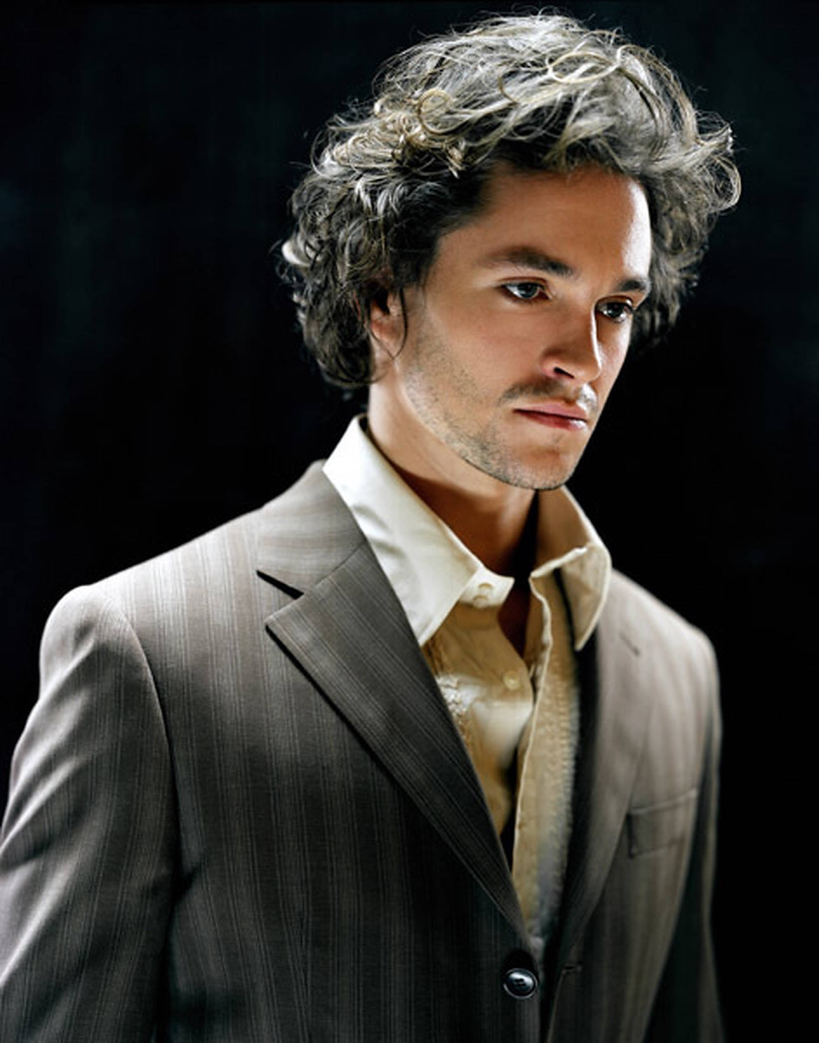 Hugh Dancy, pinstripe suit, curly gray hair, Full HD Phone Wallpaper