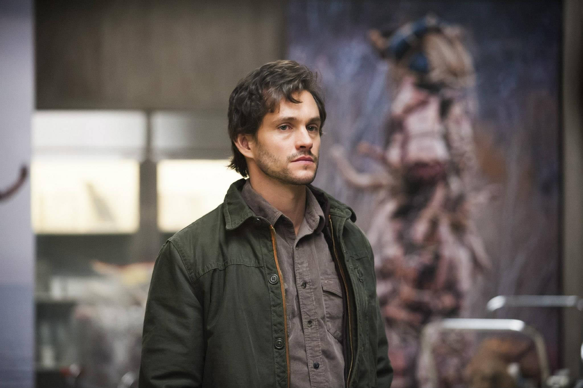 Hugh Dancy, green jacket, dimly lit room, Full HD Desktop Wallpaper