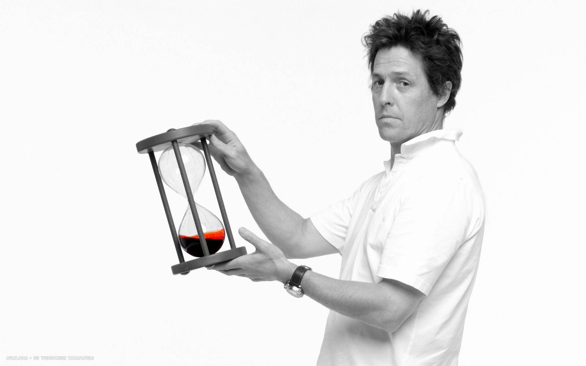 Hugh Grant, hourglass, red sand, Full HD Desktop Wallpaper