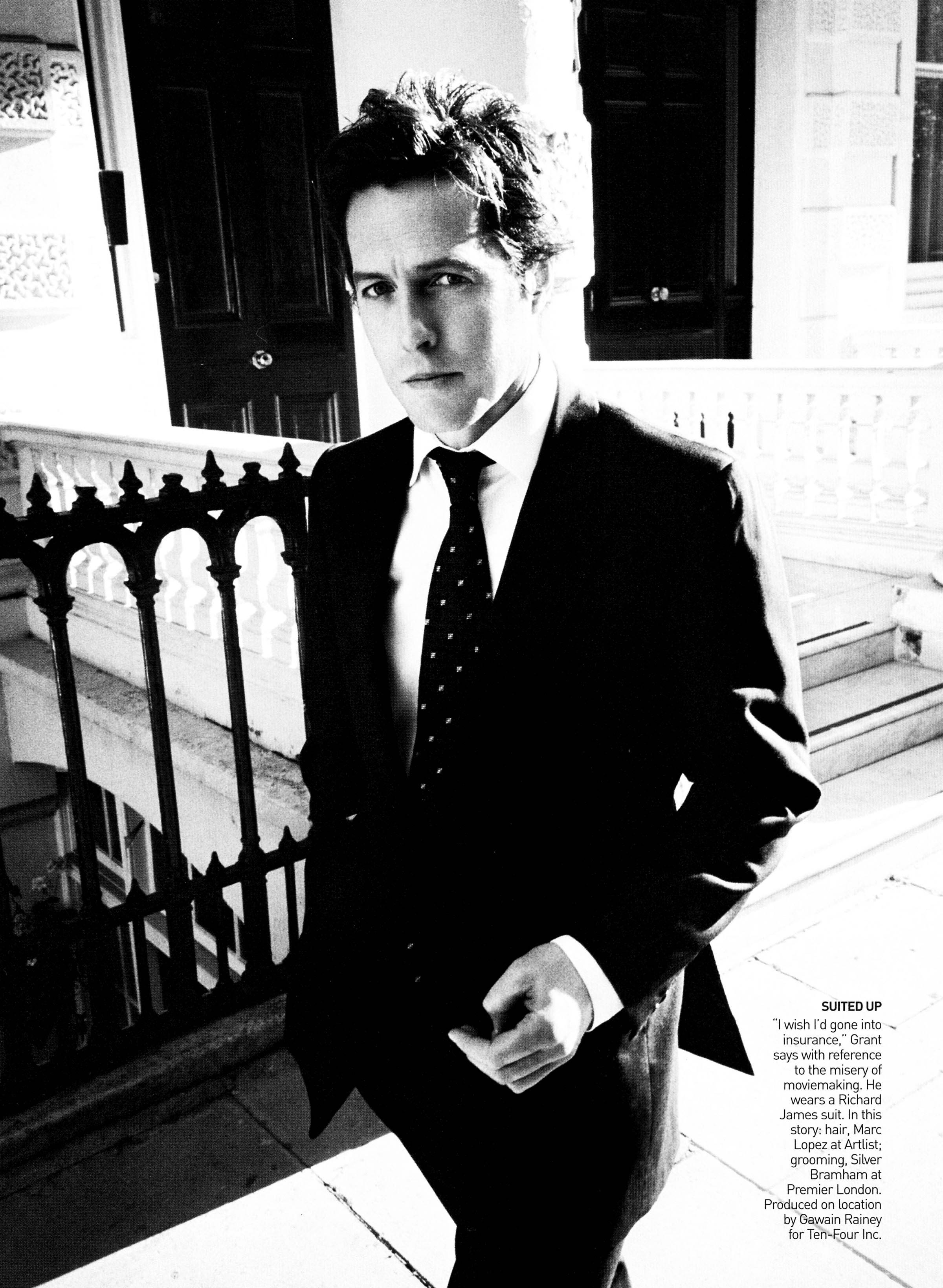 Hugh Grant, suit, sunlit porch, 2K Phone Wallpaper