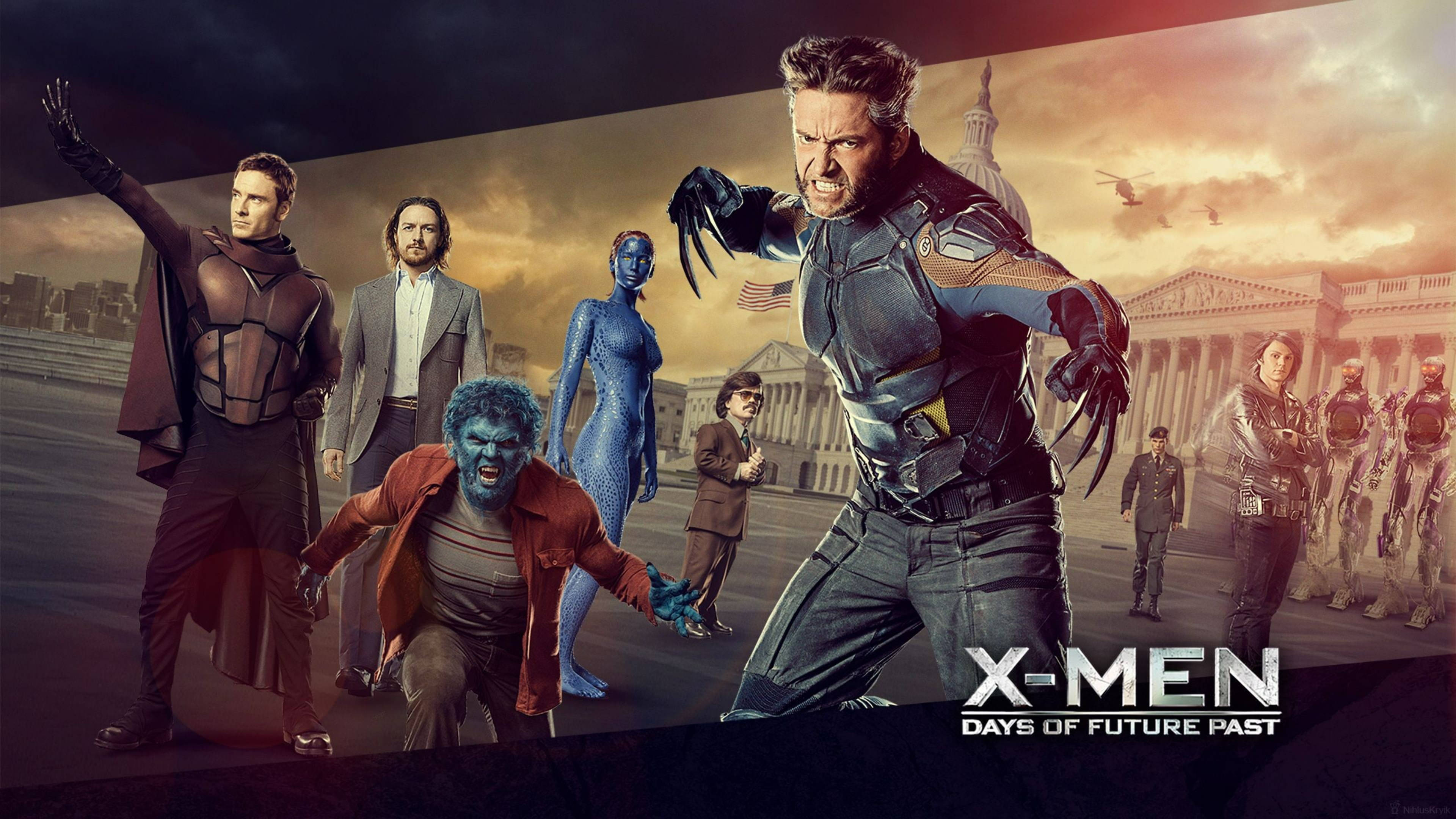 X-Men, Hugh Jackman, dystopian Capitol building, 4K Desktop Wallpaper