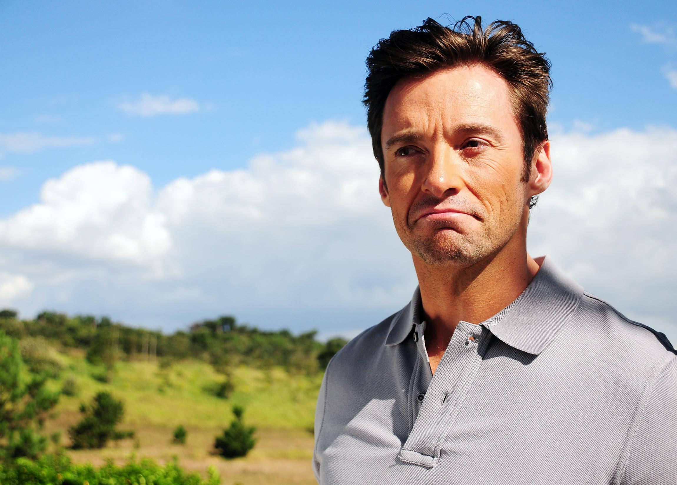 Hugh Jackman, outdoor, bright blue sky, Full HD Desktop Wallpaper