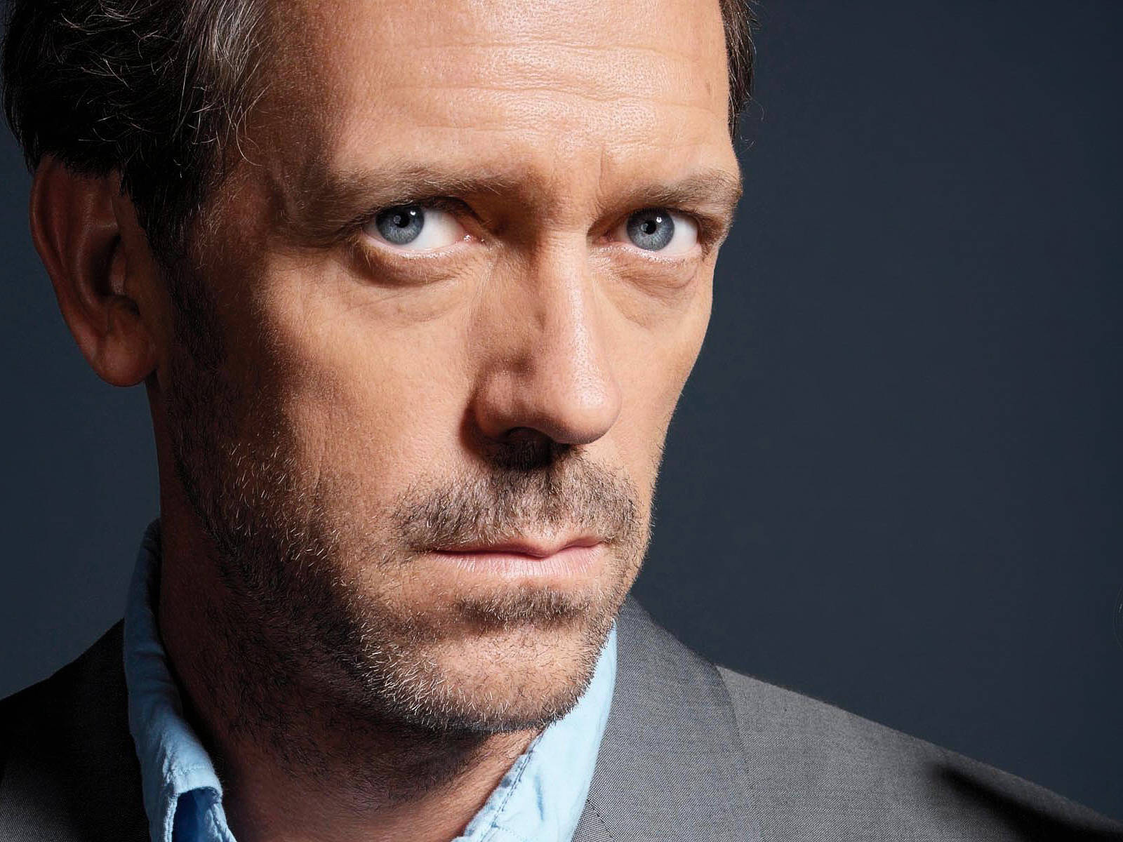 Hugh Laurie, intense blue eyes, stubble, HD Desktop Wallpaper