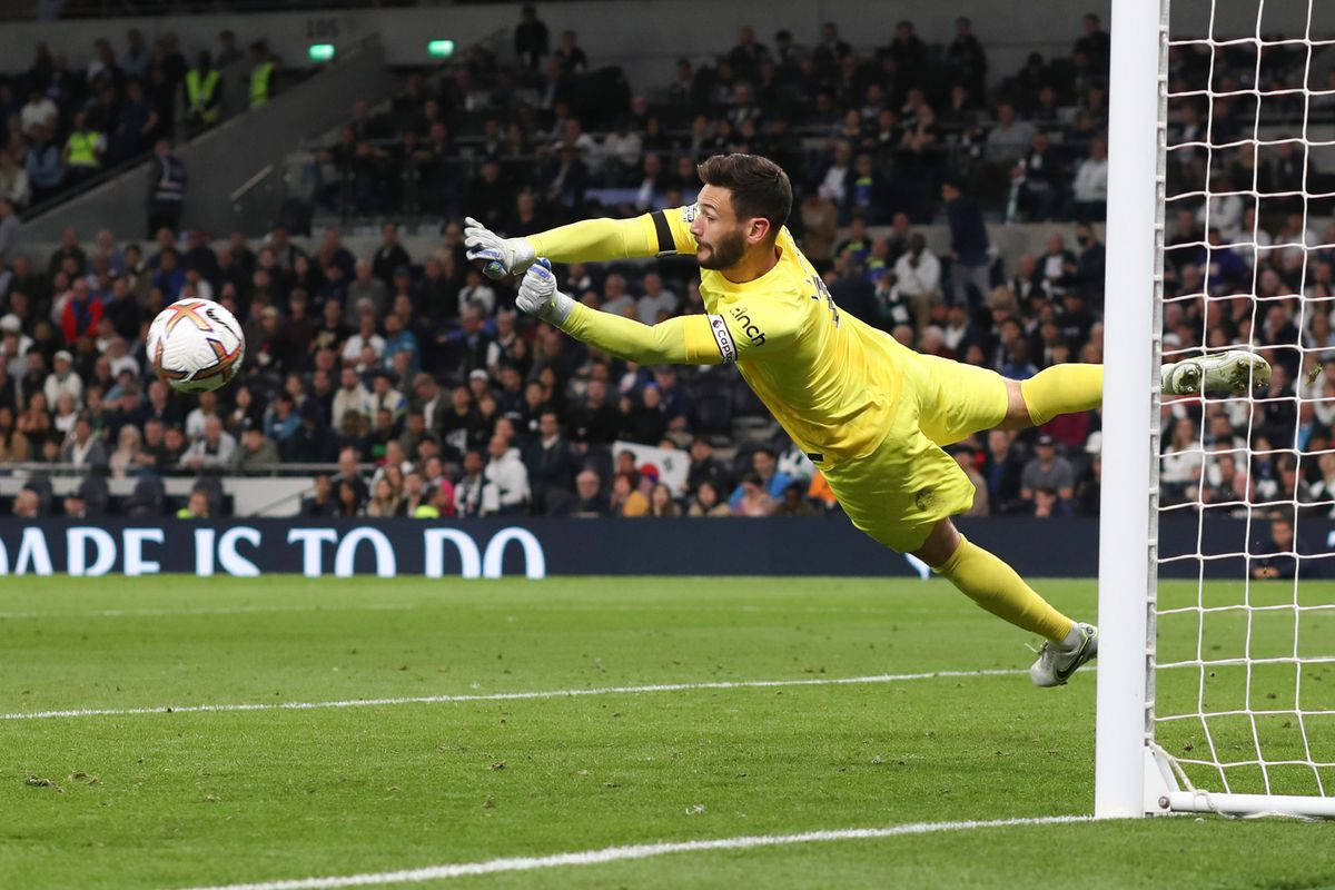 Hugo Lloris, bright yellow kit, midair, SD Desktop Wallpaper