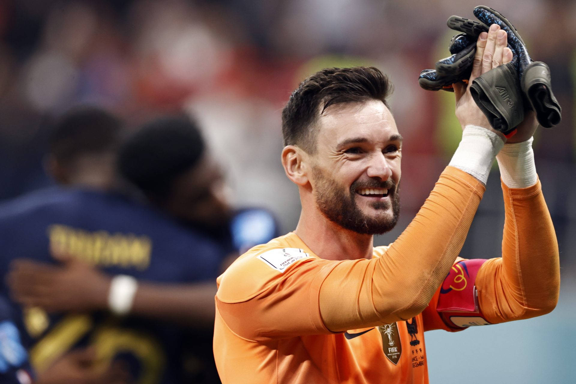 Hugo Lloris, orange jersey, gloves, Full HD Desktop Wallpaper