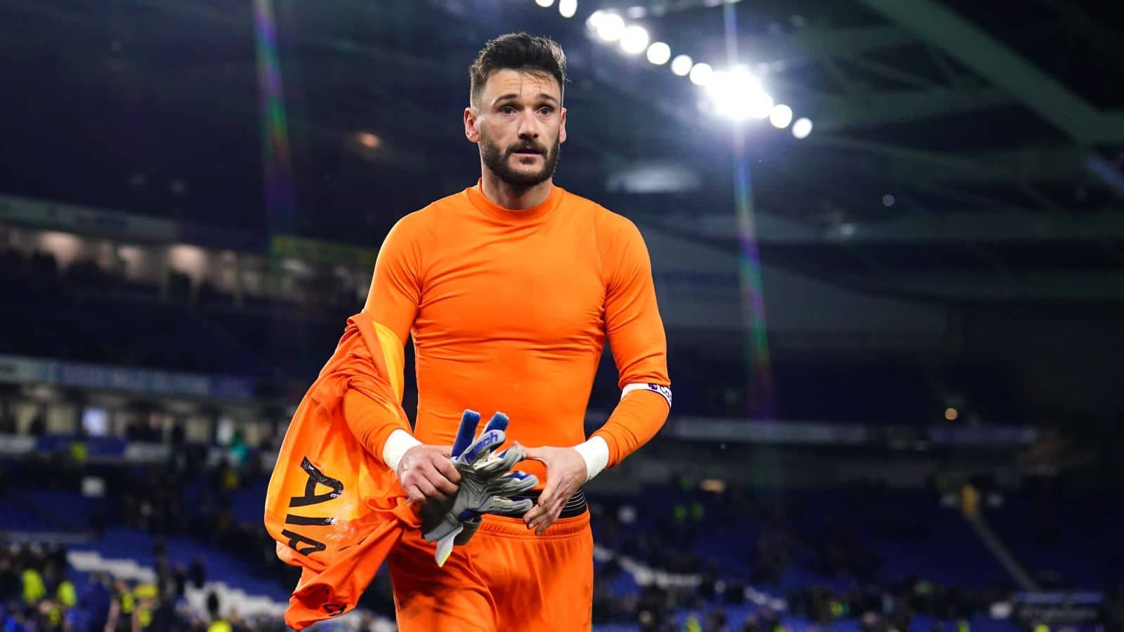 Hugo Lloris, bright orange kit, stadium, HD Desktop Wallpaper