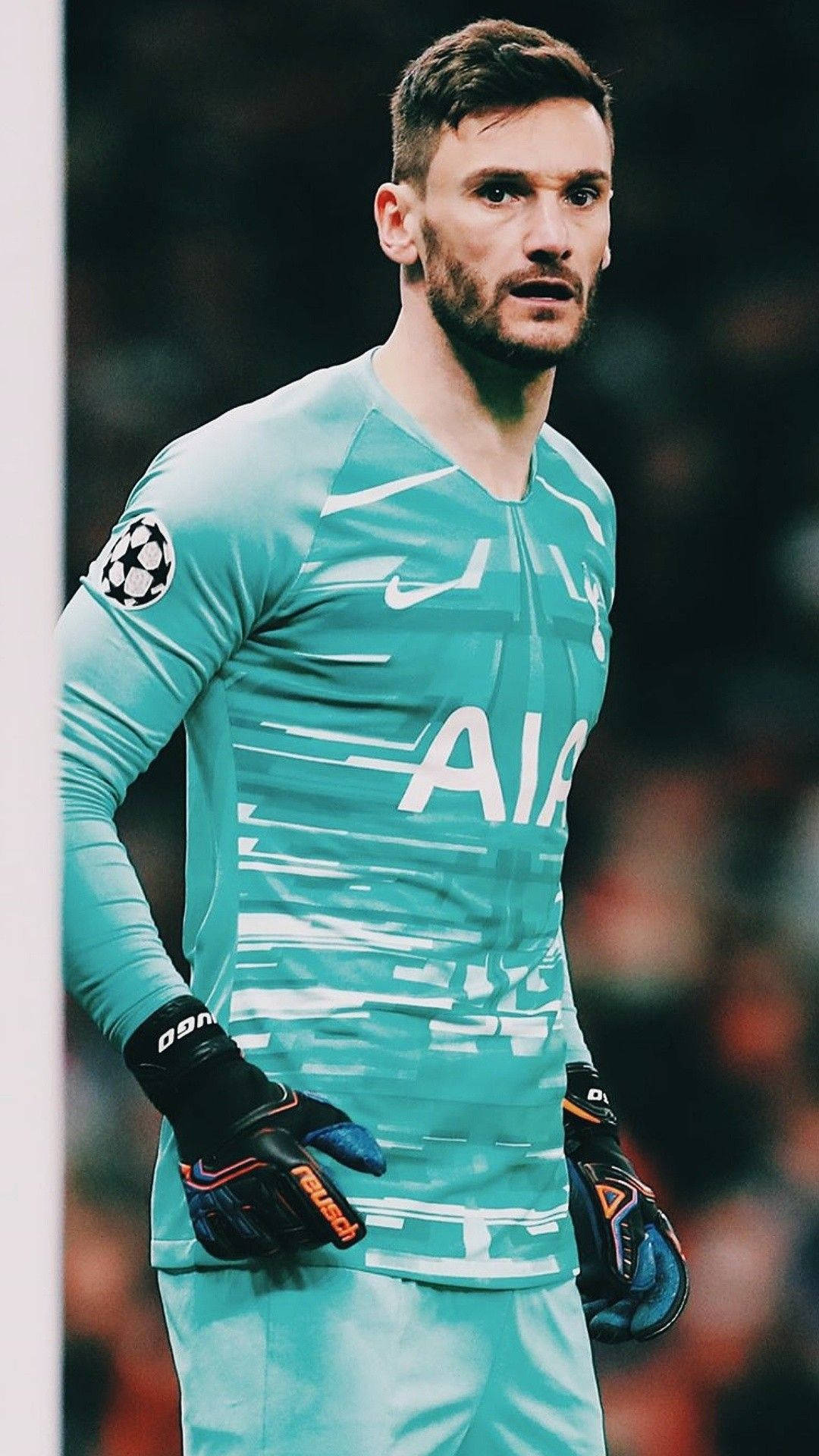 Hugo Lloris, teal uniform, white stripes, Full HD Phone Wallpaper