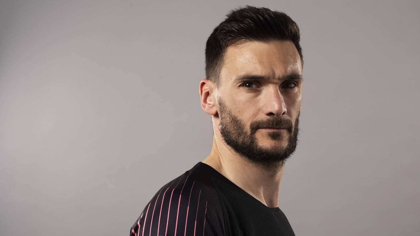 Hugo Lloris, black shirt, pink stripes, HD Desktop Wallpaper