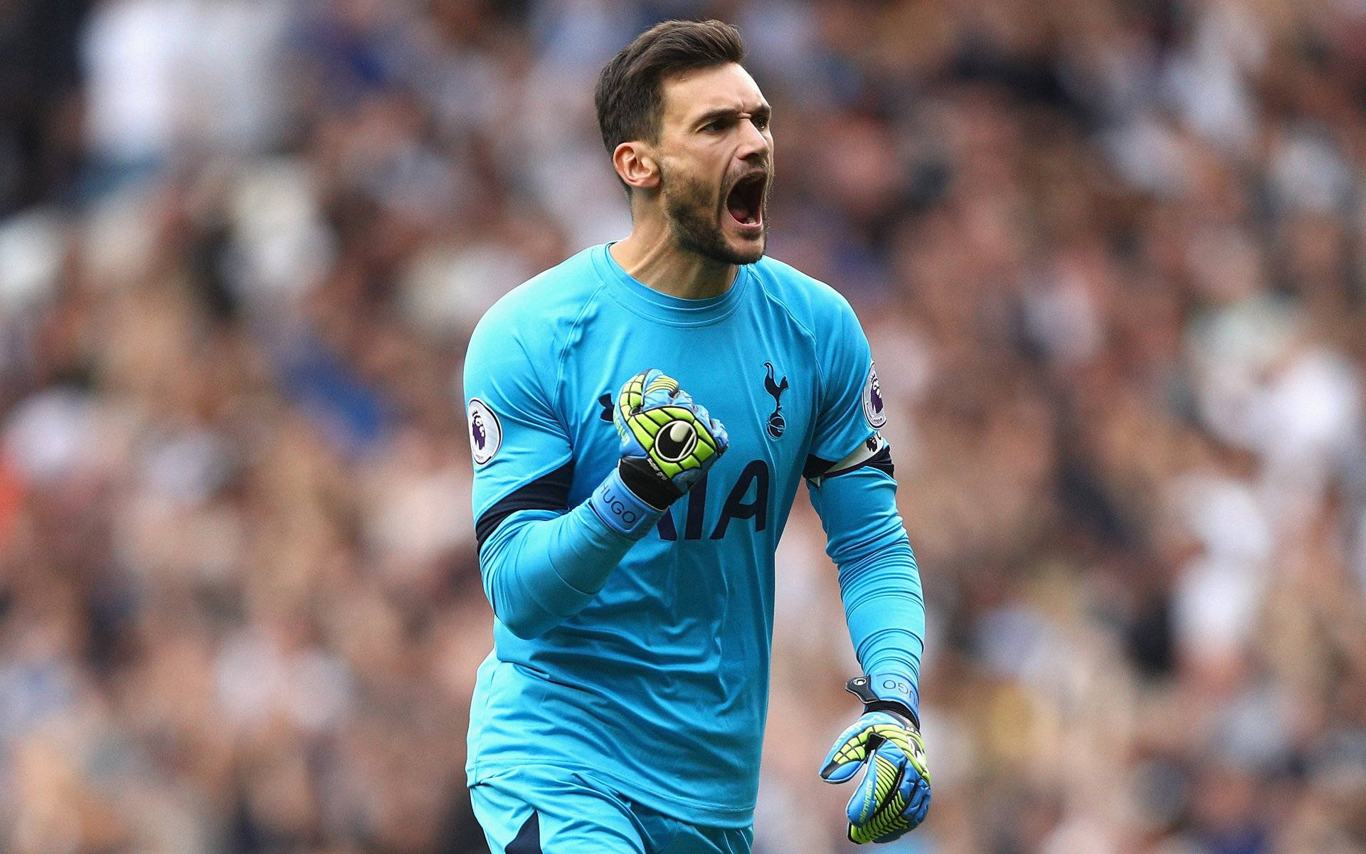 Hugo Lloris, bright blue uniform, daytime match, Full HD Desktop Wallpaper