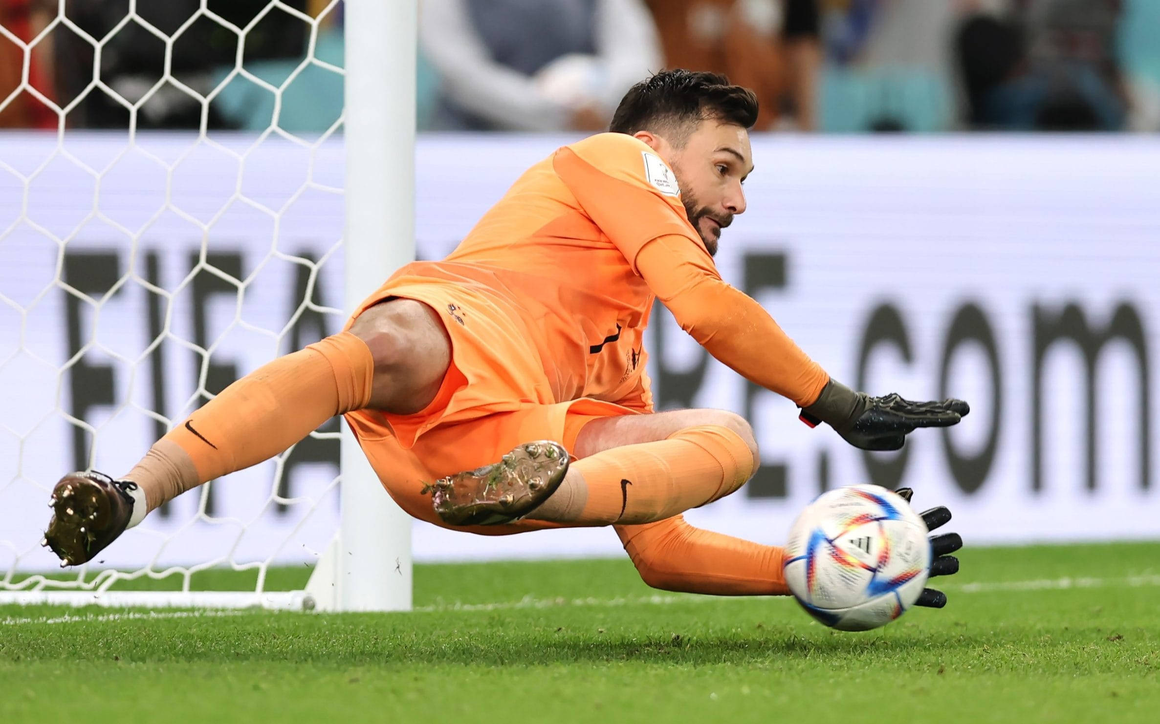Hugo Lloris, athletic lunge, bright orange, Full HD Desktop Wallpaper