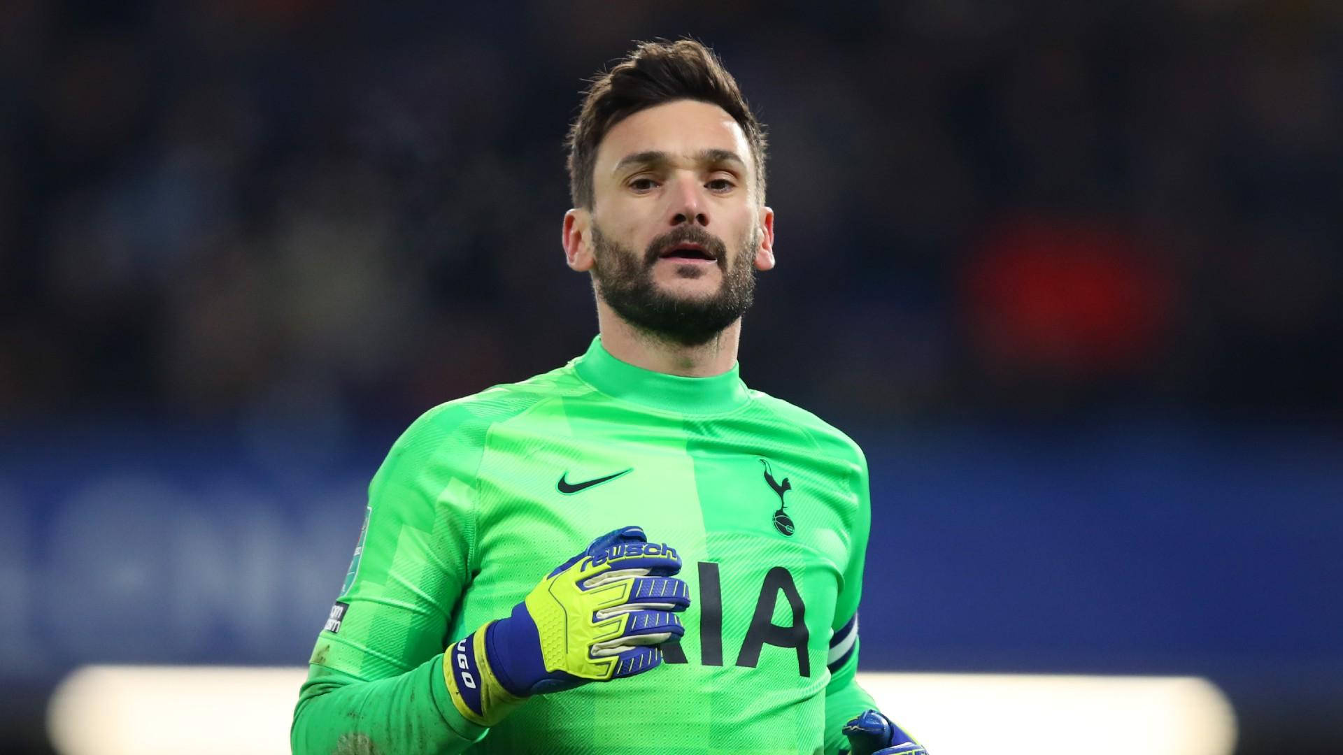 Hugo Lloris, bright green jersey, stadium pitch, Full HD Desktop Wallpaper