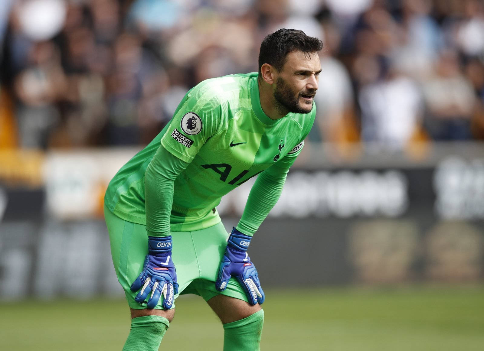 Hugo Lloris, bright green uniform, grass field, HD Desktop Wallpaper