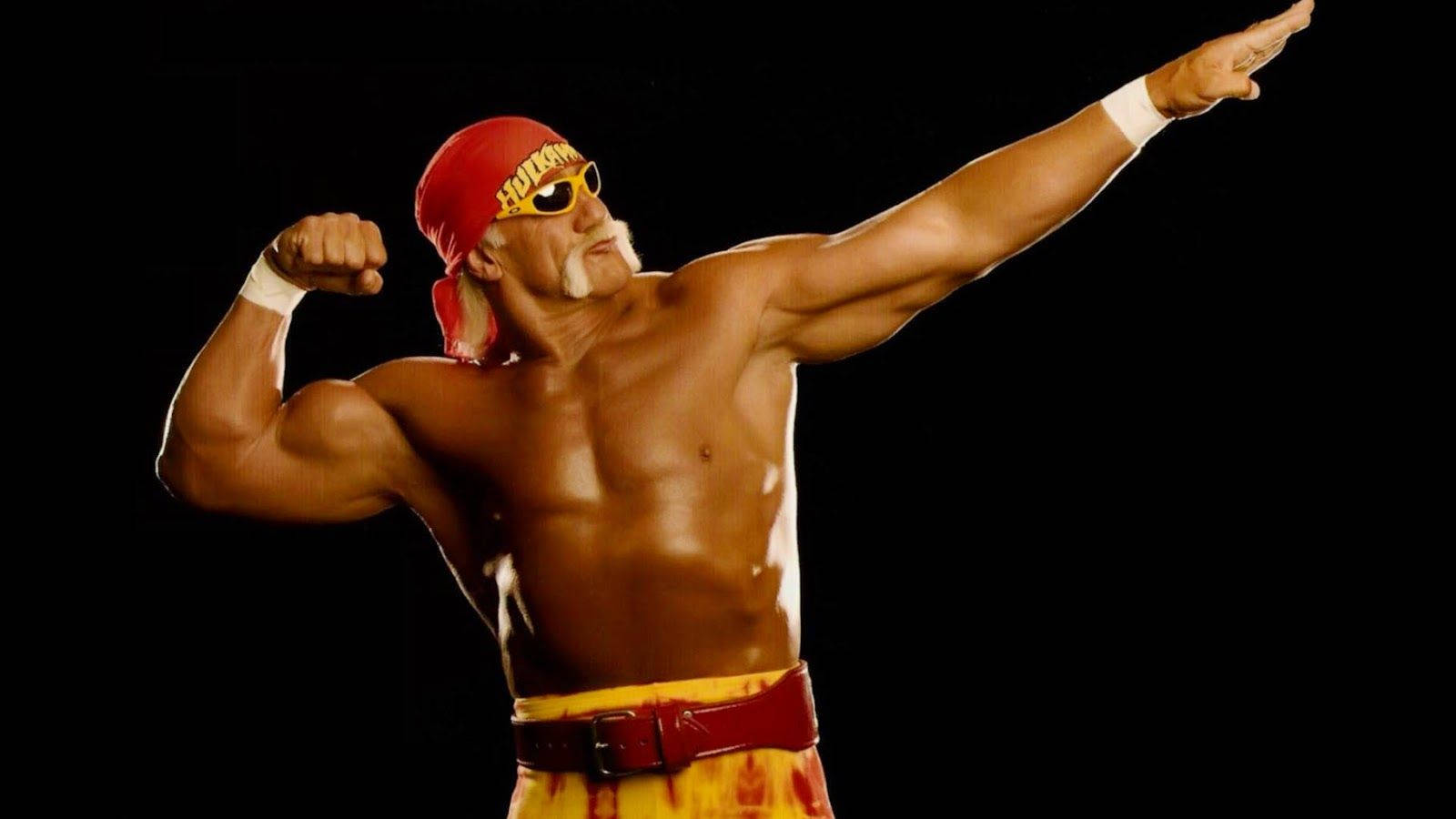 Hulk Hogan, Superman pose, black background, HD Desktop Wallpaper