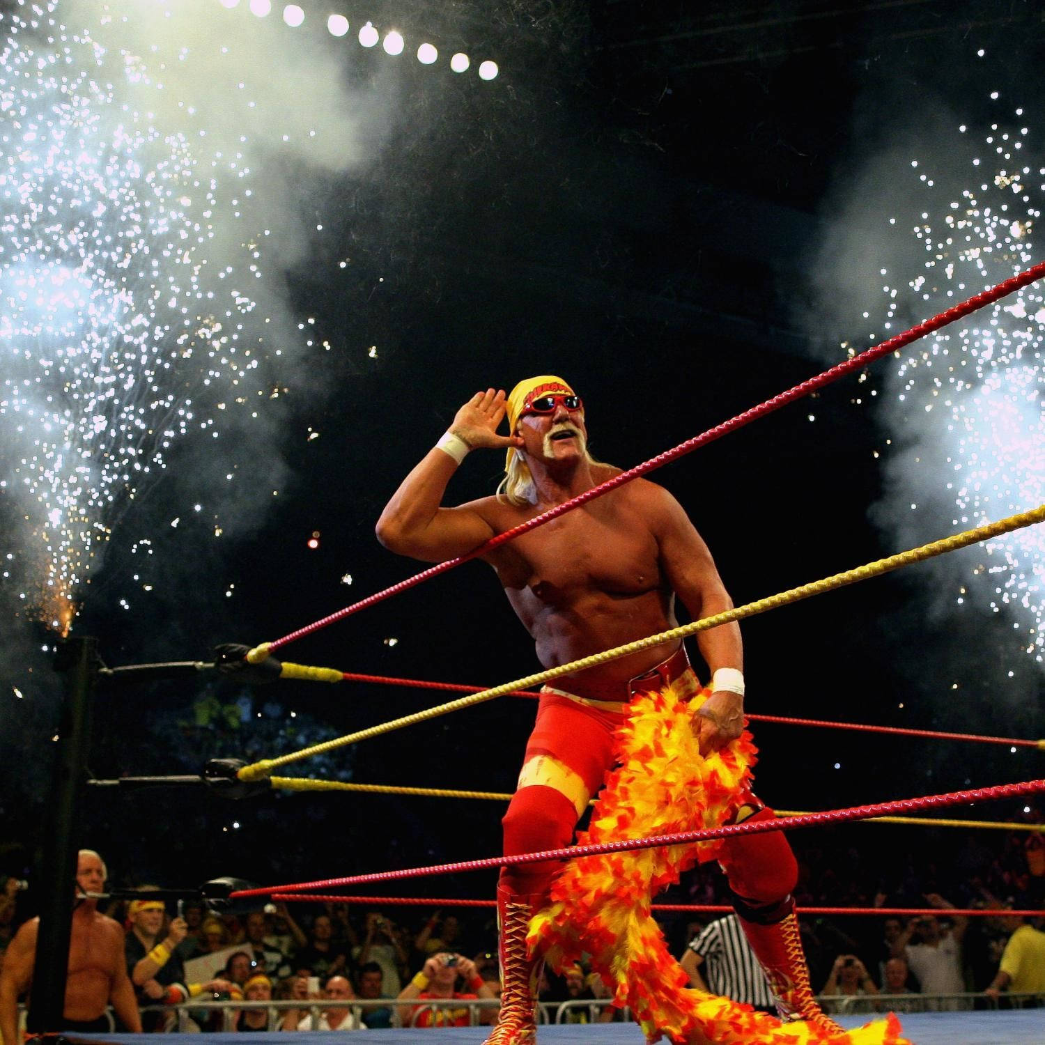 Hulk Hogan, wrestling ring, fireworks, HD Desktop Wallpaper