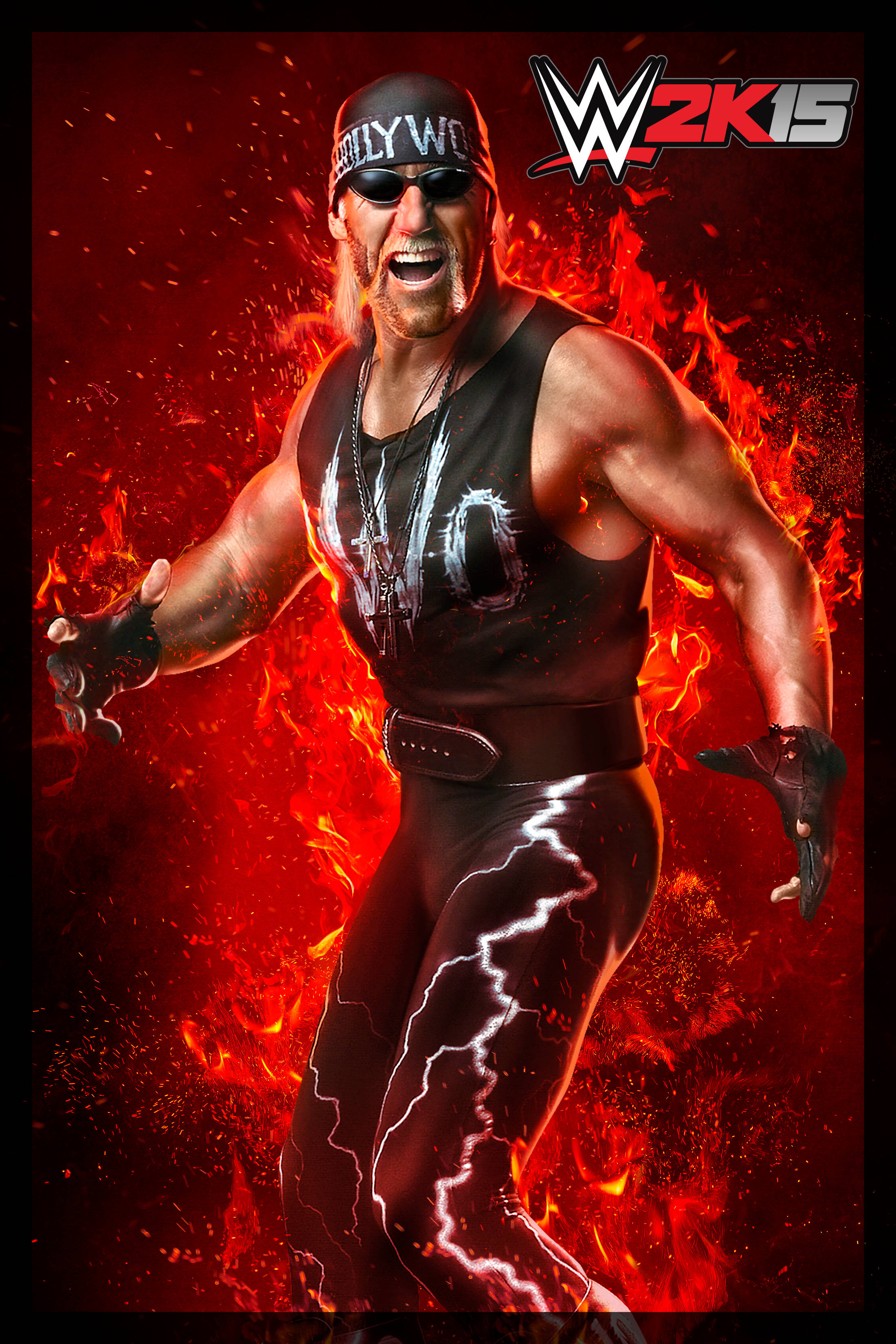 Hulk Hogan, W2k15, black lightning-themed gear, 2K Phone Wallpaper